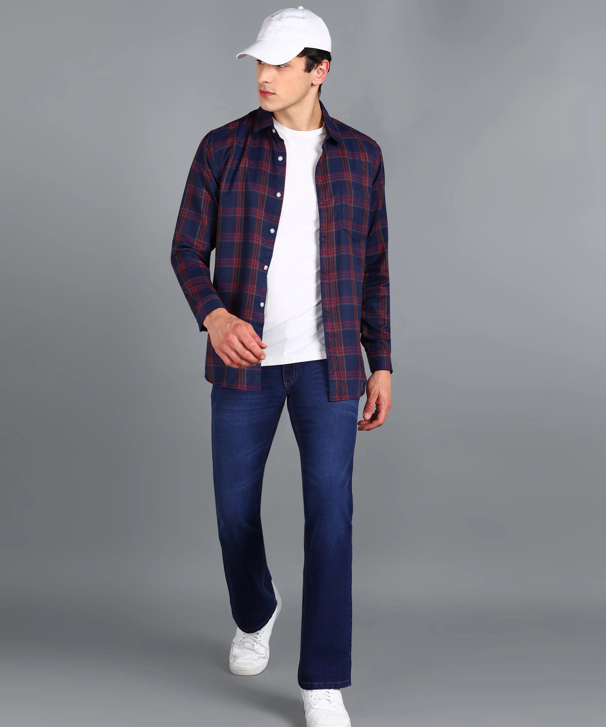 Men's Navy Blue Cotton Full Sleeve Slim Fit Casual Checkered Shirt - Image 4