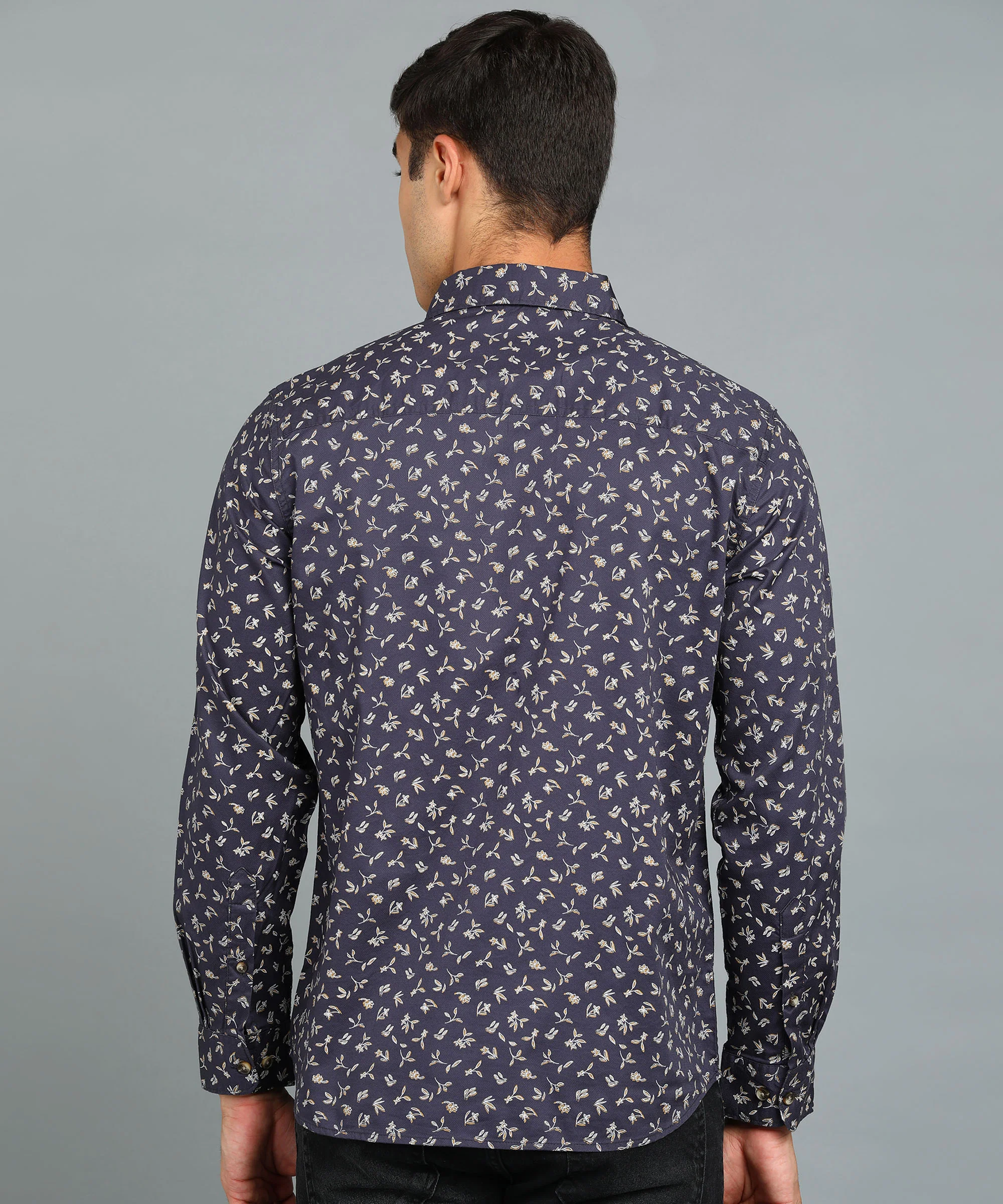 Men's Navy Blue Cotton Full Sleeve Slim Fit Casual Printed Shirt - Image 3