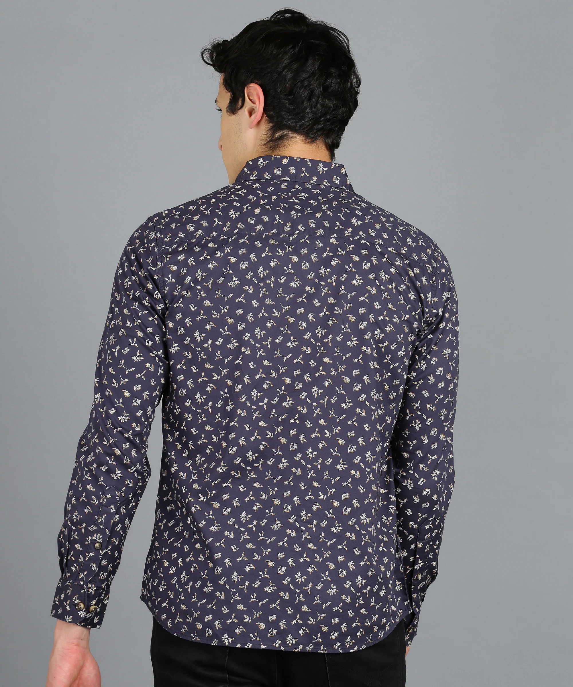 Men's Navy Blue Cotton Full Sleeve Slim Fit Casual Printed Shirt - Image 3