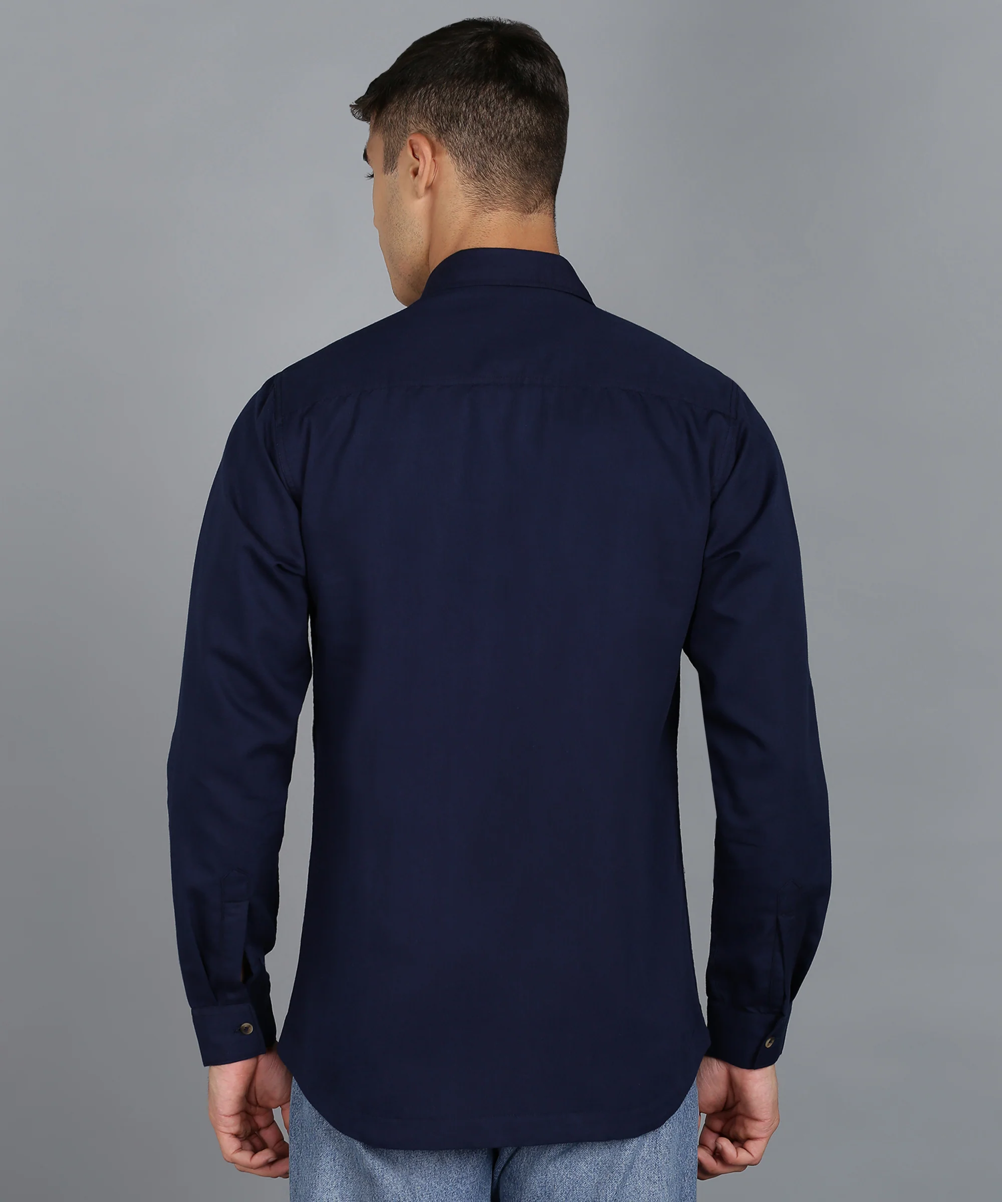 Men's Navy Blue Cotton Full Sleeve Slim Fit Casual Solid Shirt - Image 3