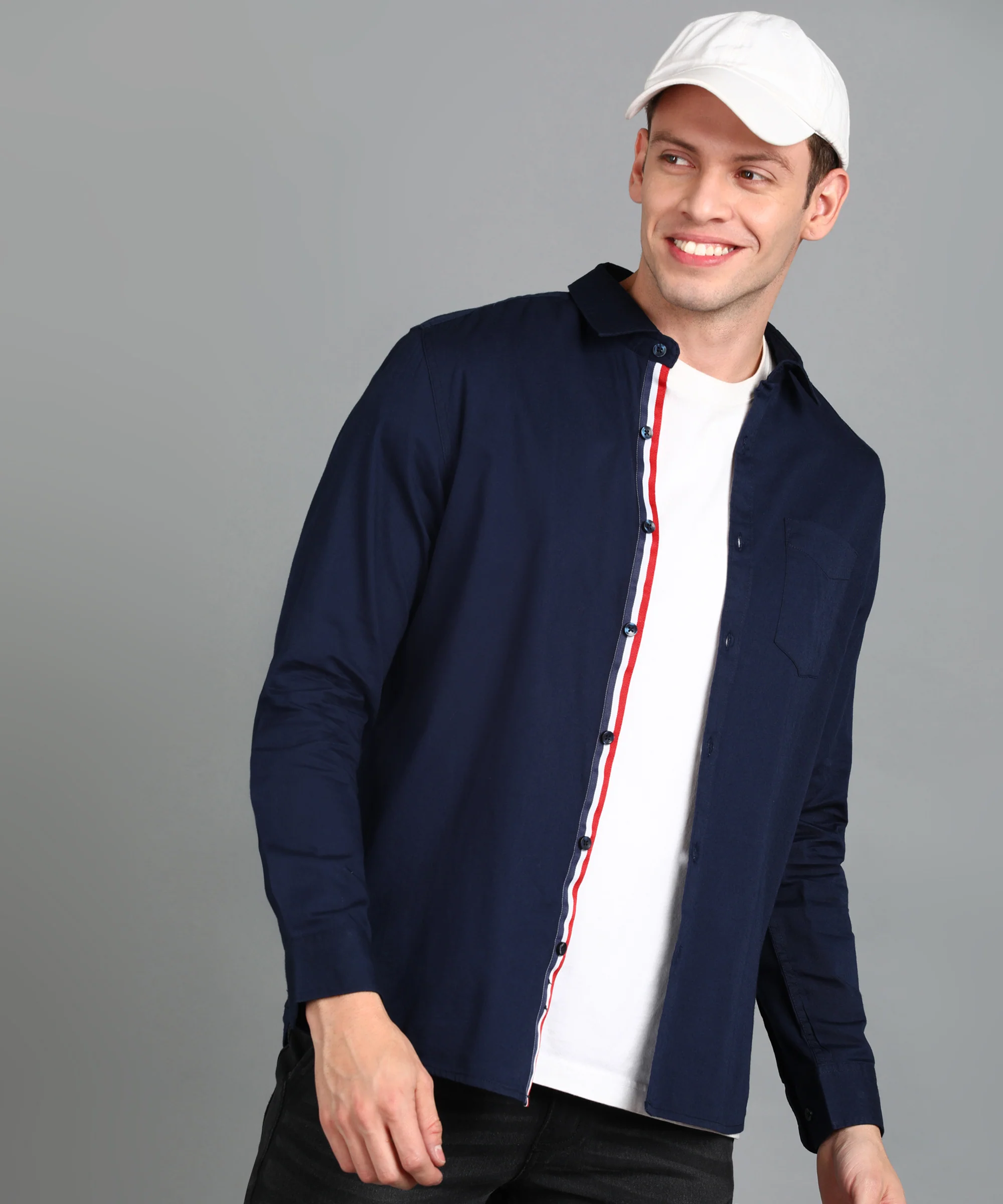 Men's Navy Blue Cotton Full Sleeve Slim Fit Casual Solid Shirt - Image 2
