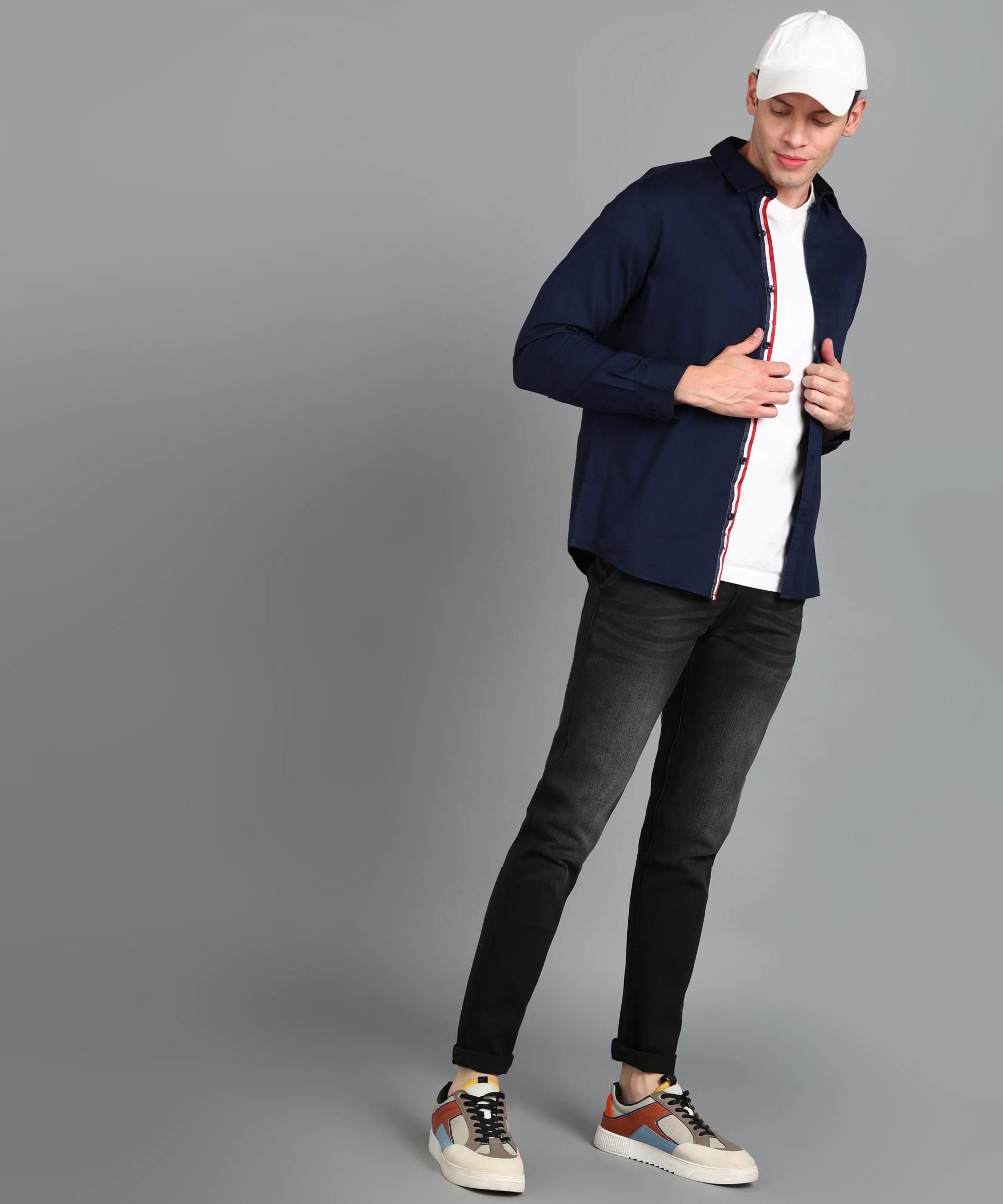Men's Navy Blue Cotton Full Sleeve Slim Fit Casual Solid Shirt - Image 4