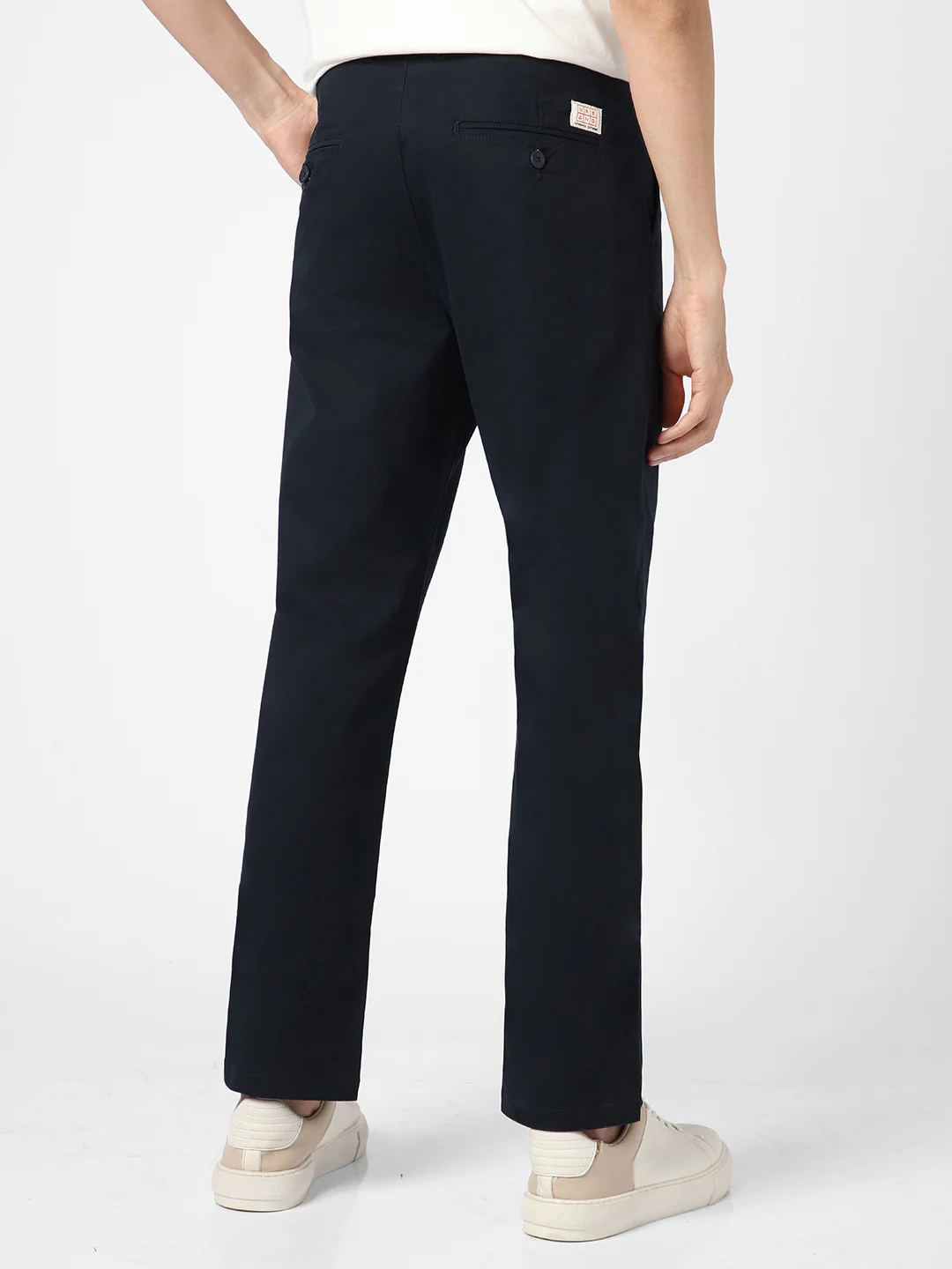 Men's Navy Blue Cotton Regular Fit Casual Chinos Trousers Stretch - Image 3