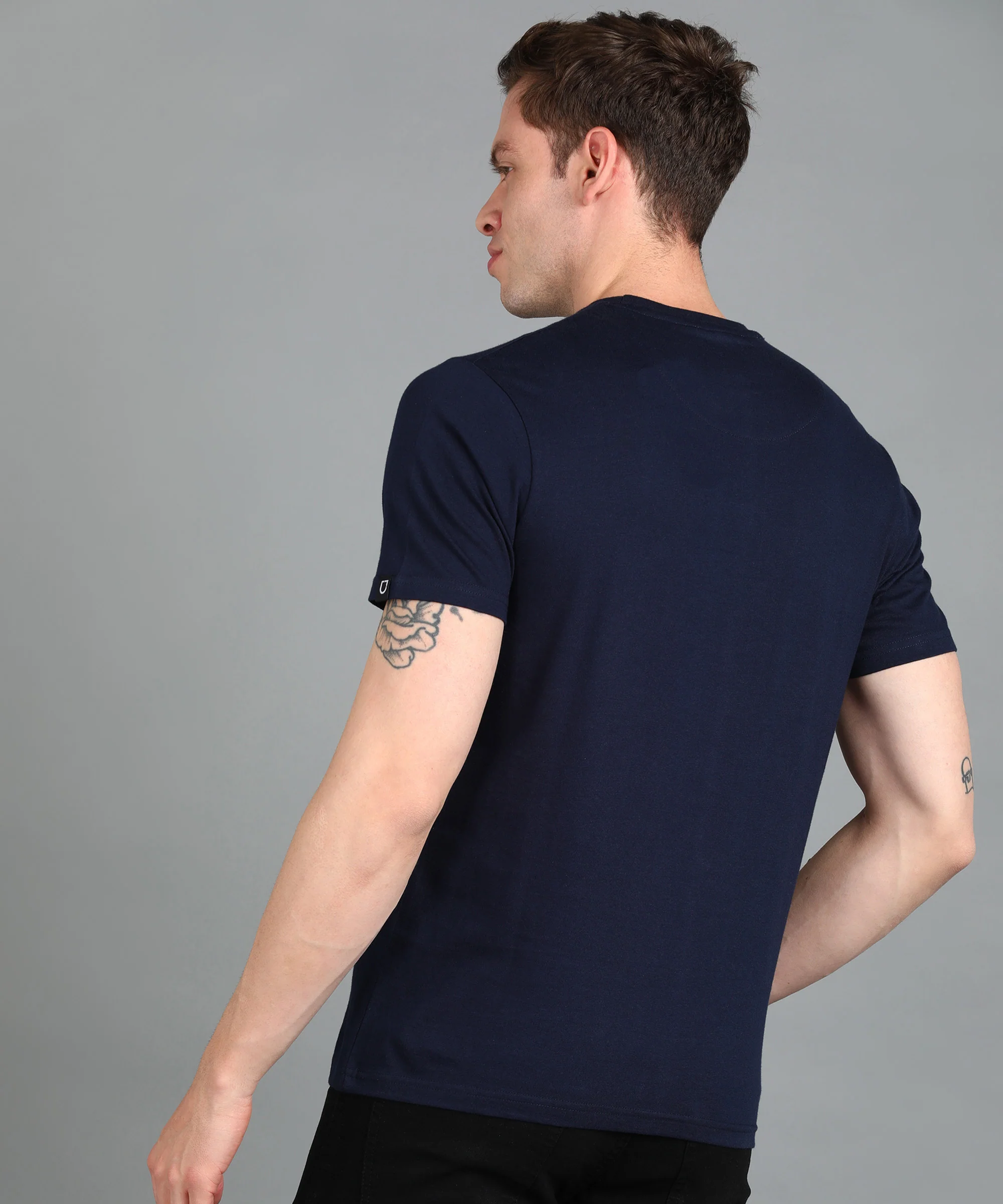 Urbano Fashion Men's Navy Blue Graphic Printed Round Neck Half Sleeve Slim Fit Cotton T-Shirt - Image 3