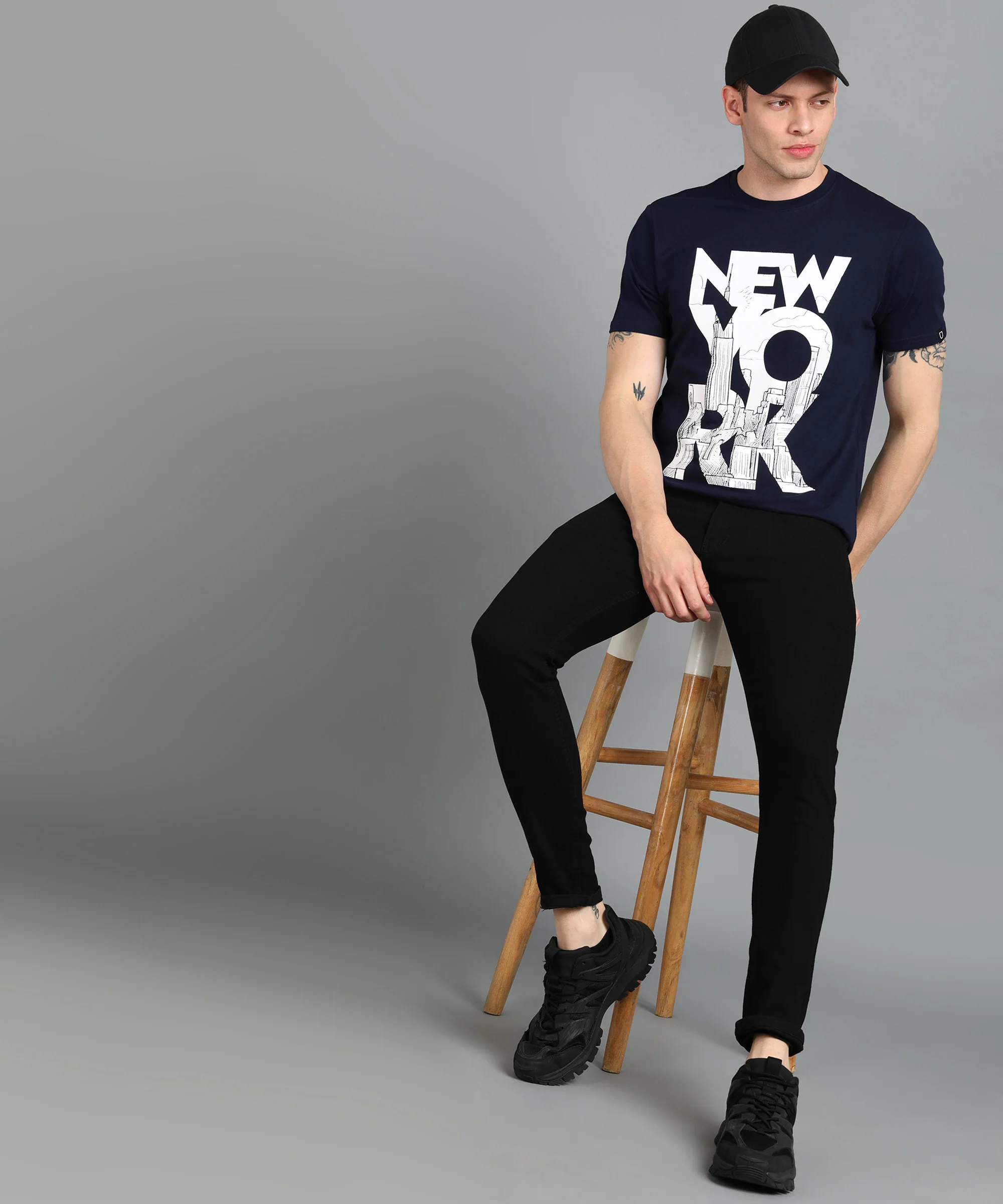 Urbano Fashion Men's Navy Blue Graphic Printed Round Neck Half Sleeve Slim Fit Cotton T-Shirt - Image 4