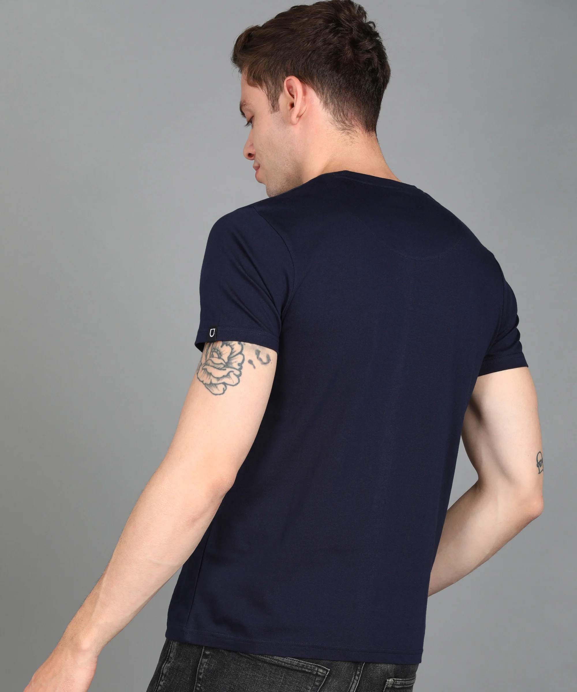 Urbano Fashion Men's Navy Blue Graphic Printed Round Neck Half Sleeve Slim Fit Cotton T-Shirt - Image 3