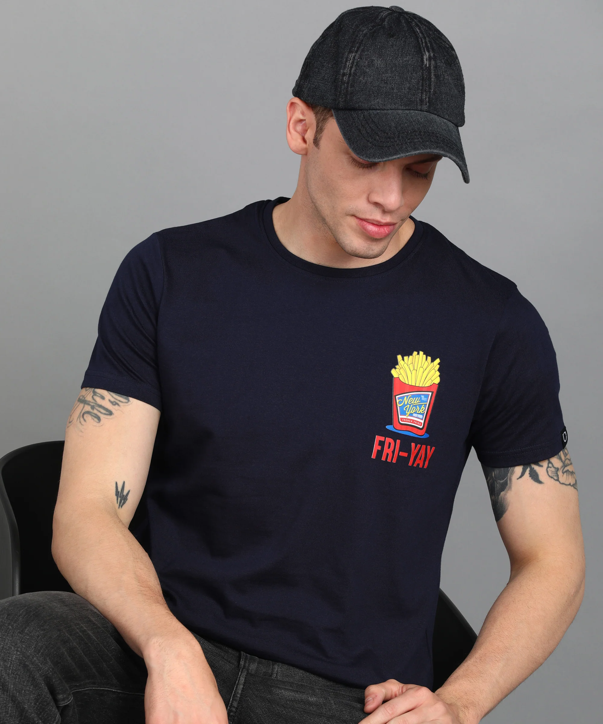 Urbano Fashion Men's Navy Blue Graphic Printed Round Neck Half Sleeve Slim Fit Cotton T-Shirt - Image 4