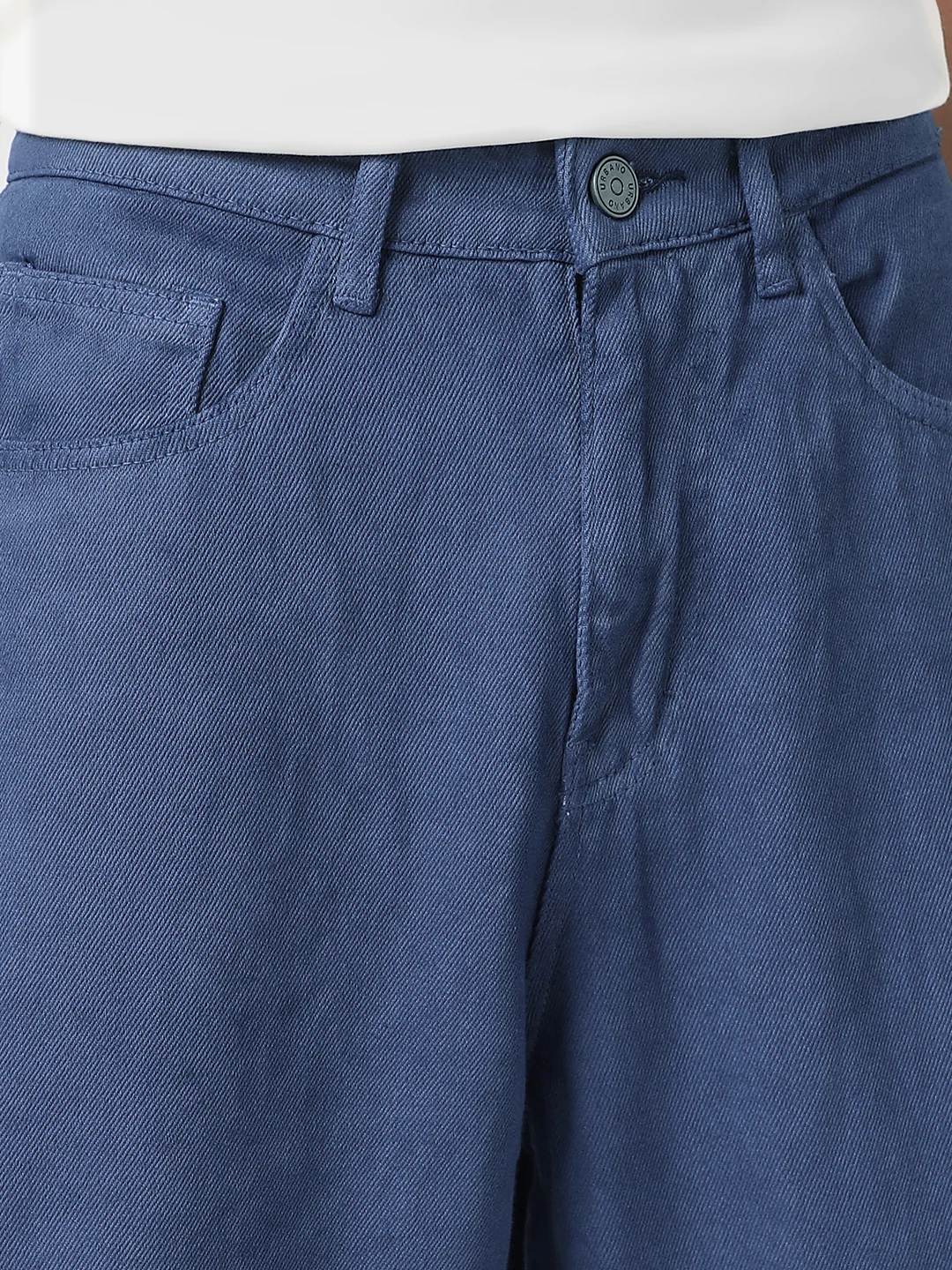 Men's Navy Blue Loose Baggy Fit Washed Jeans Non-Stretchable - Image 5