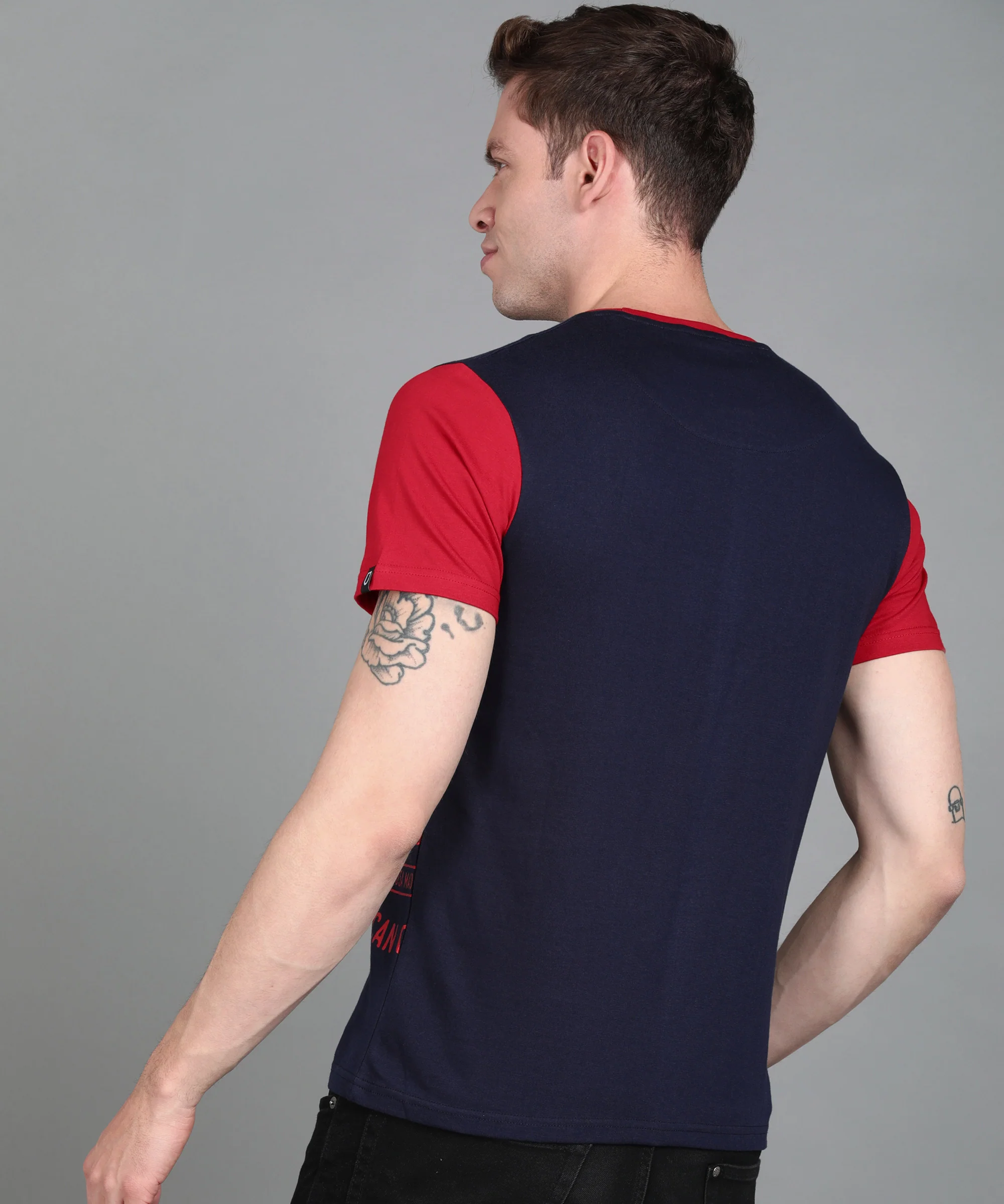 Urbano Fashion Men's Navy Blue, Red Graphic Printed Round Neck Half Sleeve Slim Fit Cotton T-Shirt - Image 3