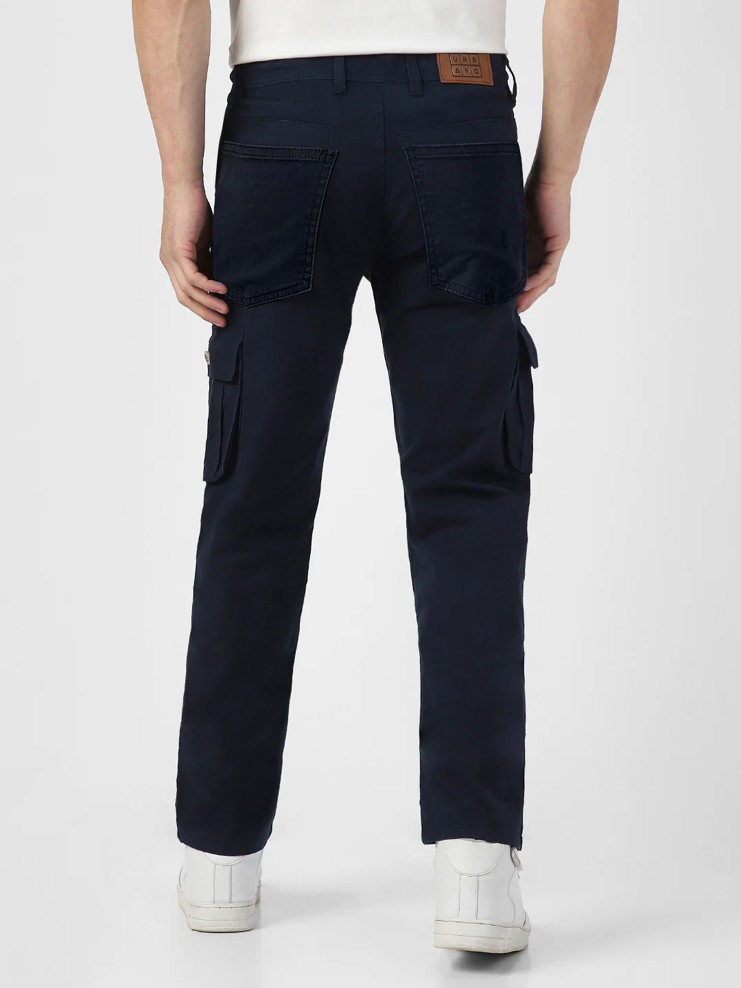 Men's Navy Blue Regular Fit Solid Cargo Chino Pant with 6 Pockets - Image 4