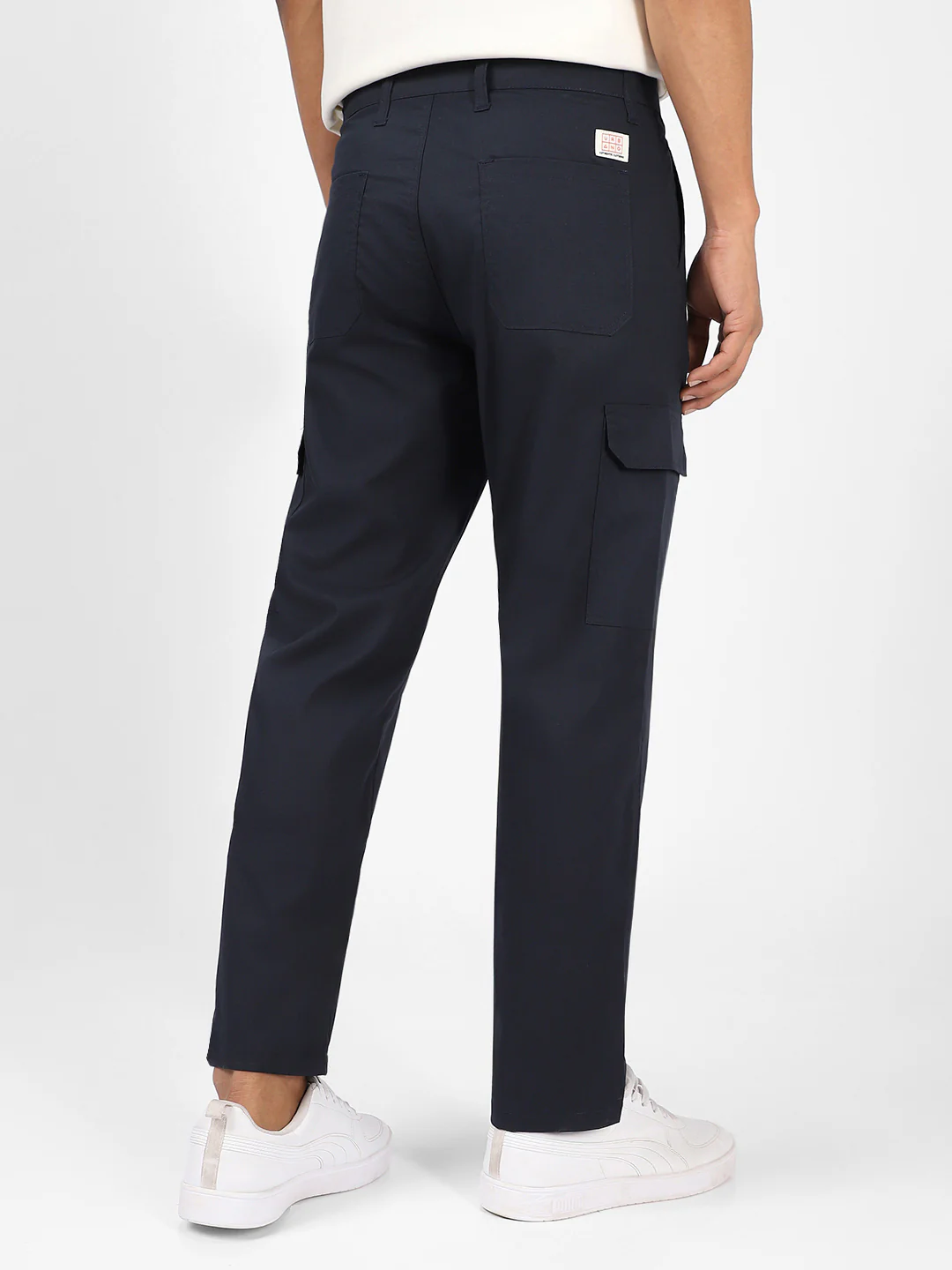 Men's Navy Blue Regular Fit Solid Cargo Chino Pant With 6 Pockets - Image 3