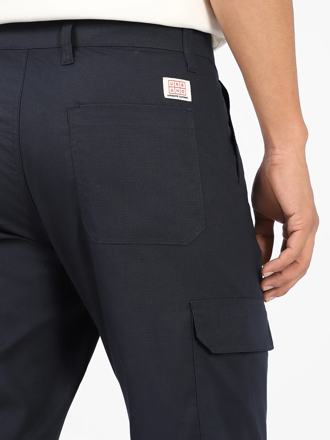 Men's Navy Blue Regular Fit Solid Cargo Chino Pant With 6 Pockets - Image 7