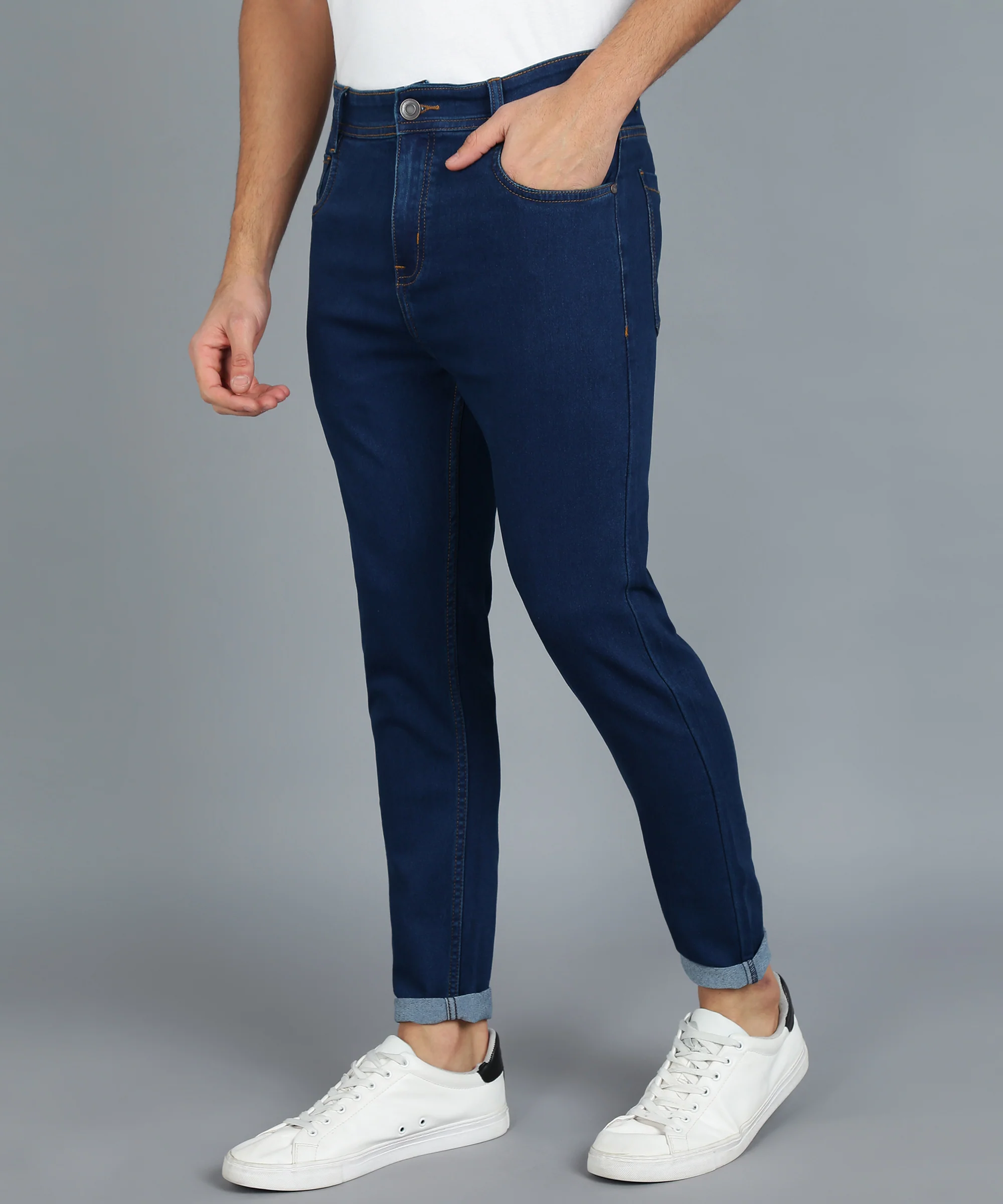 Men's Navy Carrot Fit Denim Jeans Stretchable - Image 2
