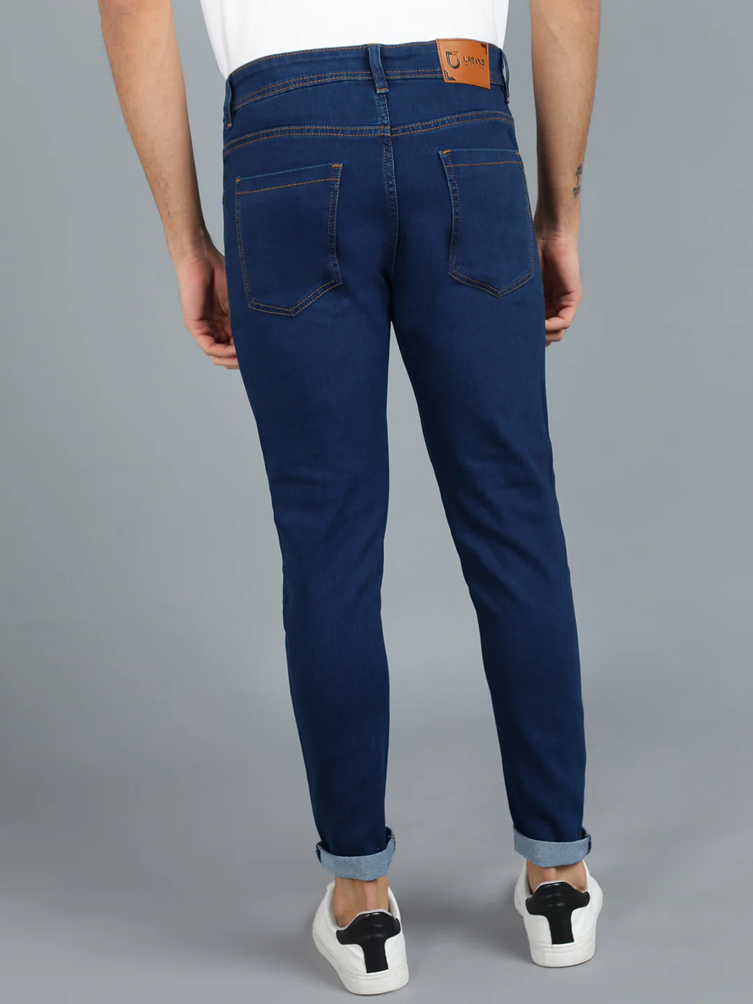 Men's Navy Carrot Fit Denim Jeans Stretchable - Image 3