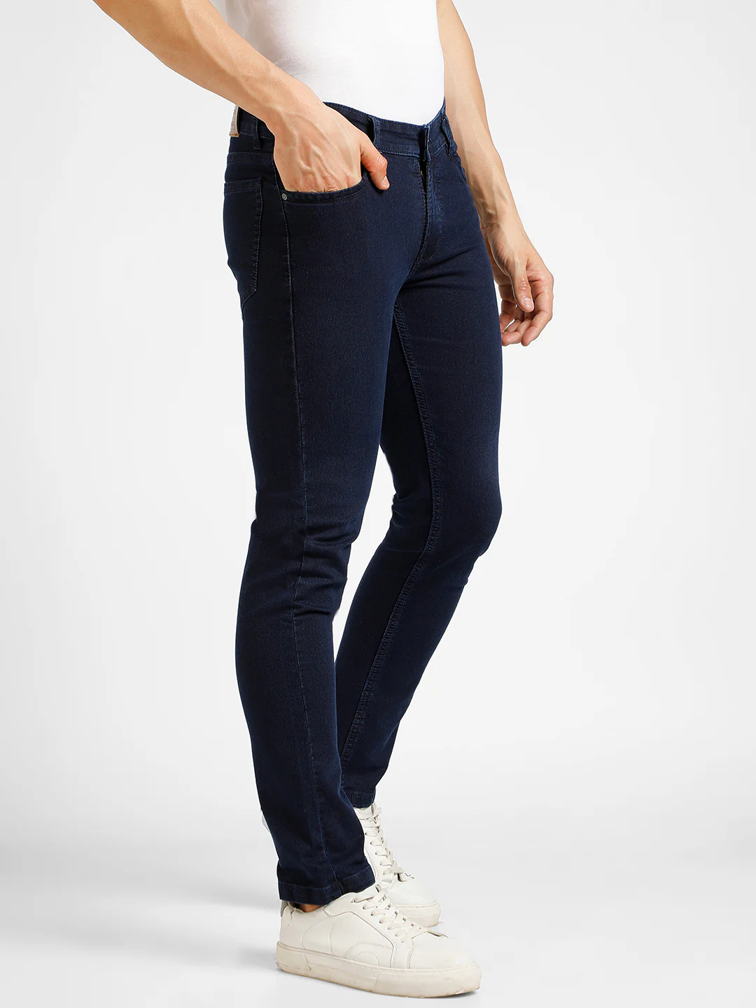Men's Navy Blue Slim Fit Washed Jeans Stretchable - Image 2