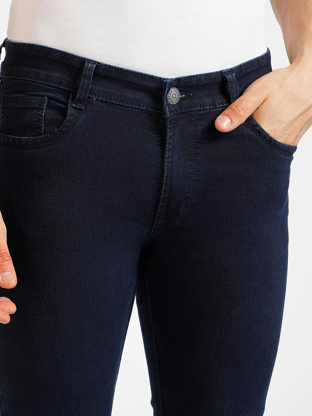Men's Navy Blue Slim Fit Washed Jeans Stretchable - Image 5