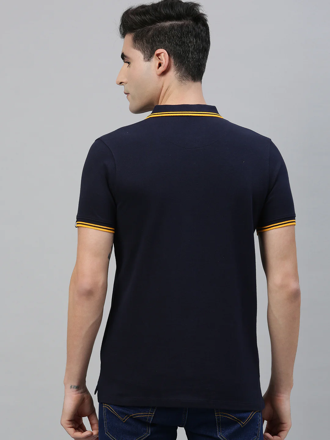 Men's Navy Blue Solid Cotton Slim Fit Polo T-Shirt - Image 2