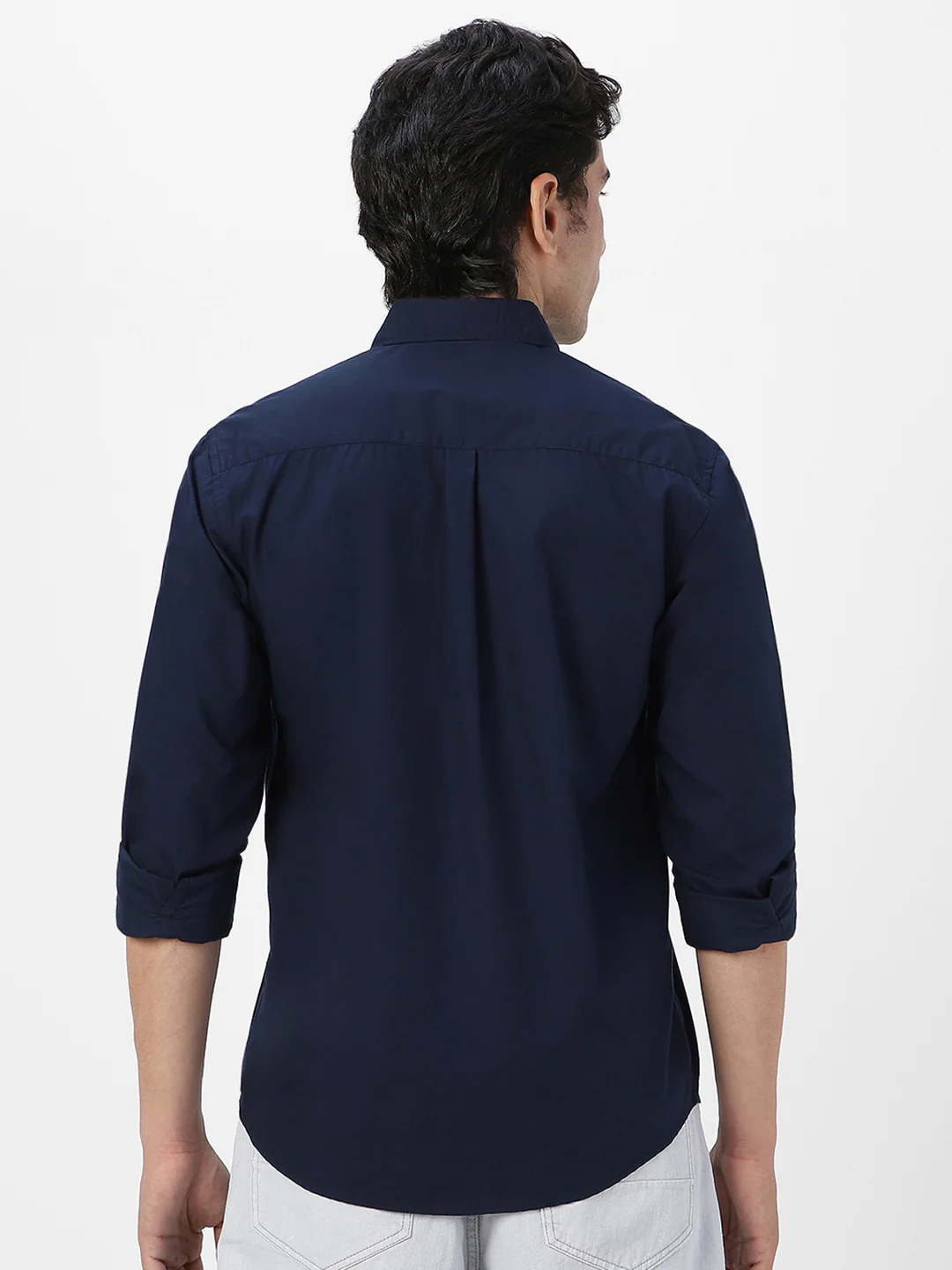 Men's Navy Cotton Full Sleeve Regular Fit Casual Solid Shirt - Image 5