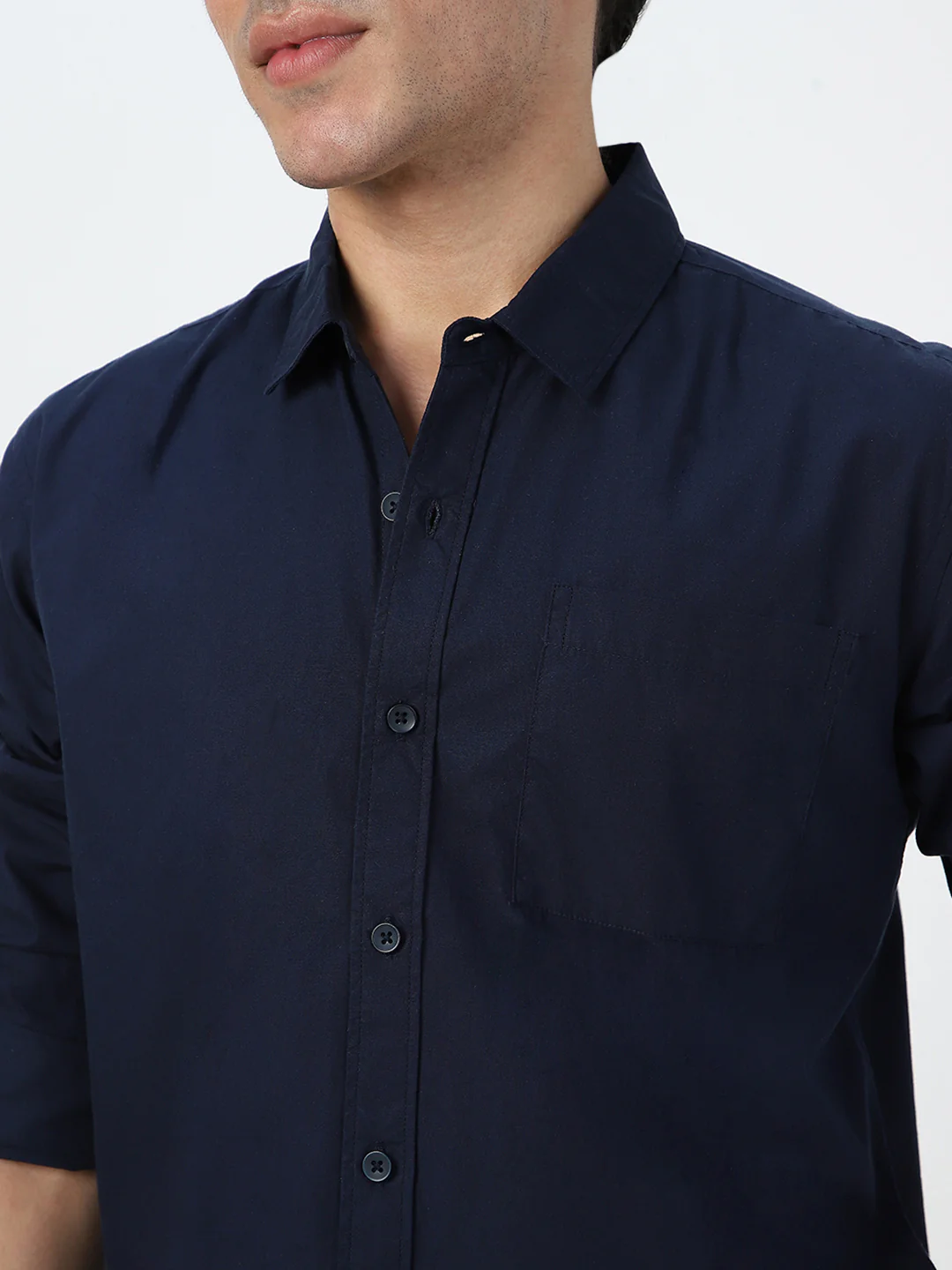 Men's Navy Cotton Full Sleeve Regular Fit Casual Solid Shirt - Image 7