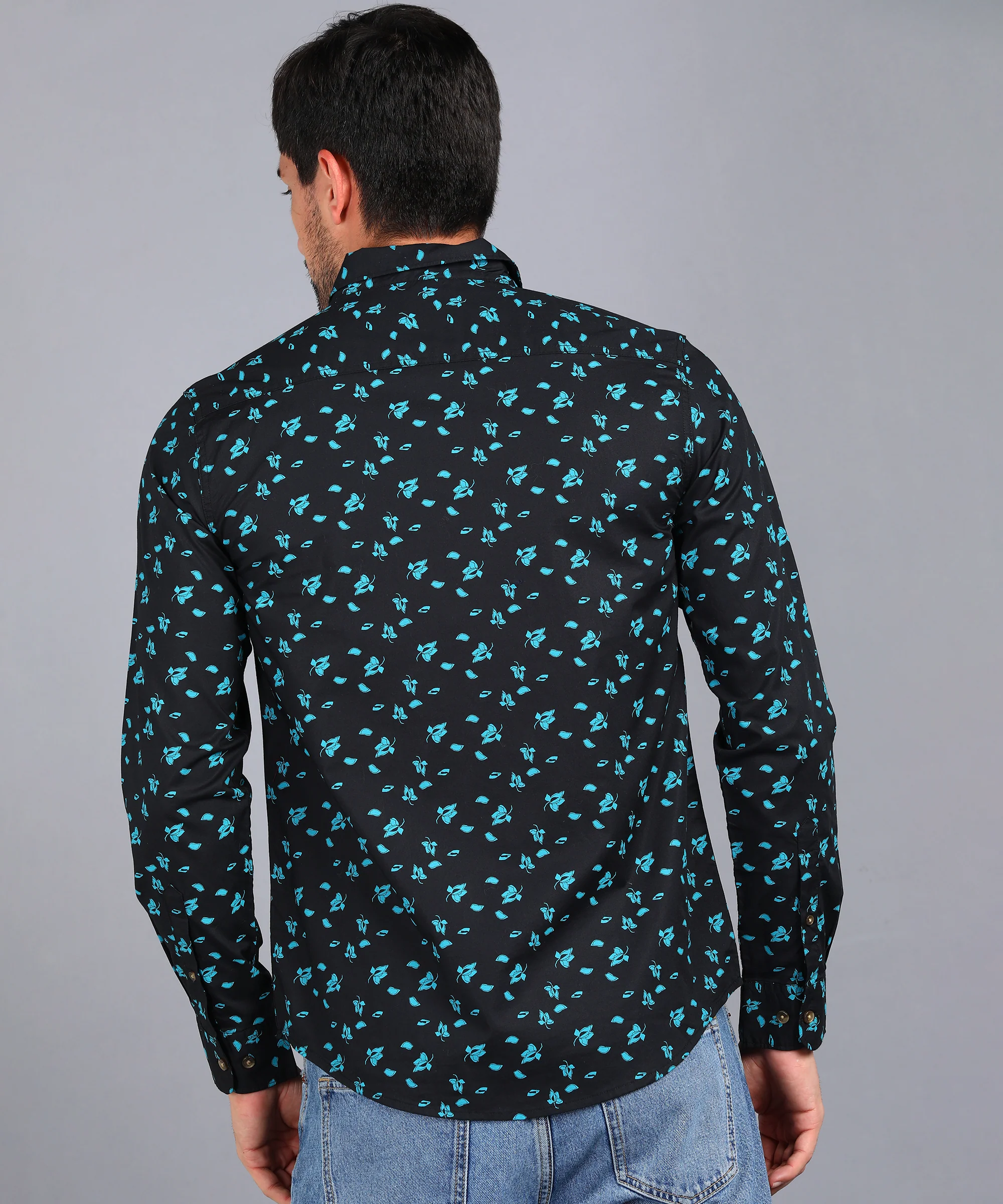 Men's Navy Cotton Full Sleeve Slim Fit Casual Printed Shirt - Image 4