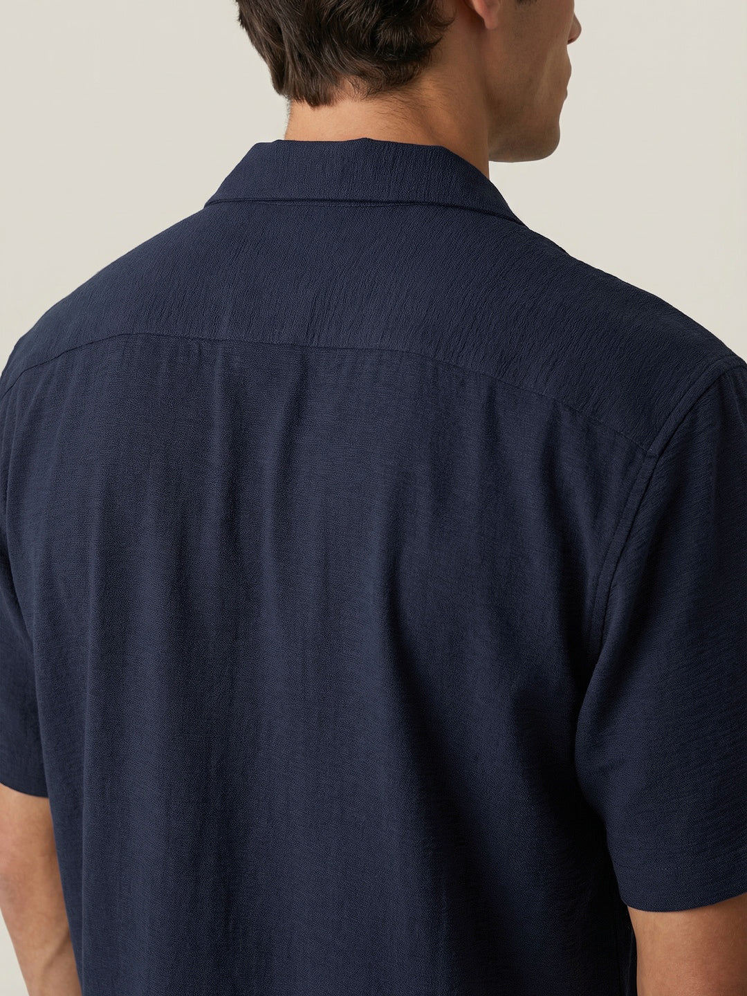 Men's Navy Cotton Half Sleeve Relaxed Fit Textured Shirt with Cuban Collar - Image 6