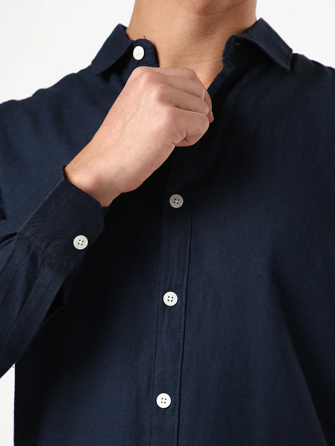 Men's Navy Linen Blend Full Sleeve Relaxed Fit Casual Solid Shirt - Image 6