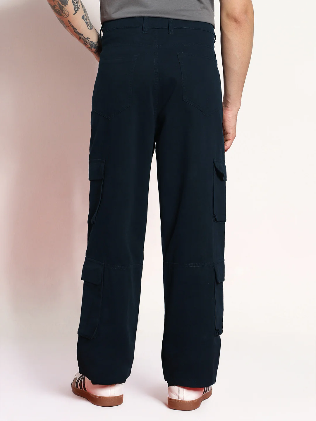 Men's Navy Loose Baggy Fit Cargo Chino Pant with 8 Pockets Stretchable - Image 4