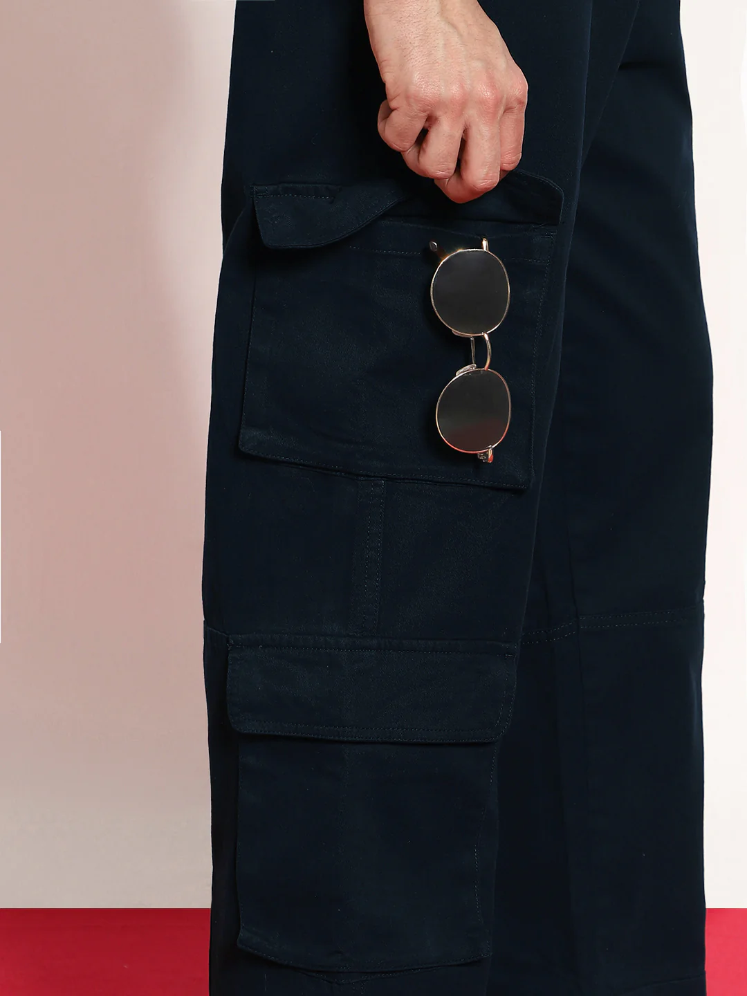 Men's Navy Loose Baggy Fit Cargo Chino Pant with 8 Pockets Stretchable - Image 6