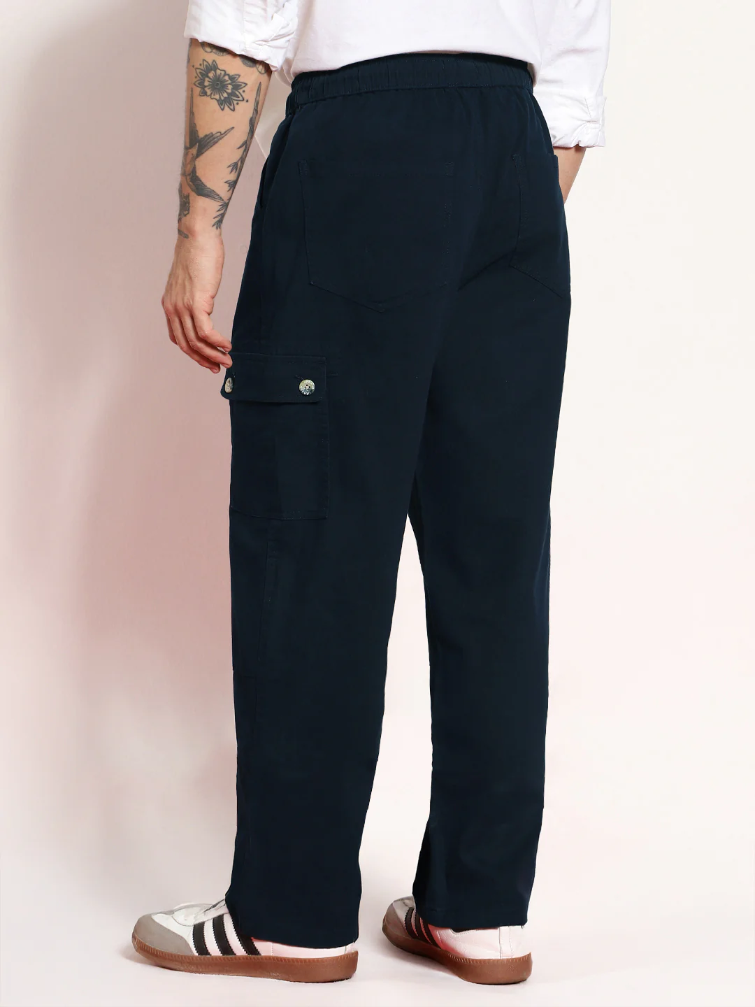 Men's Navy Loose Baggy Fit Cargo Jogger Chino Pant with 6 Pockets Stretchable - Image 3