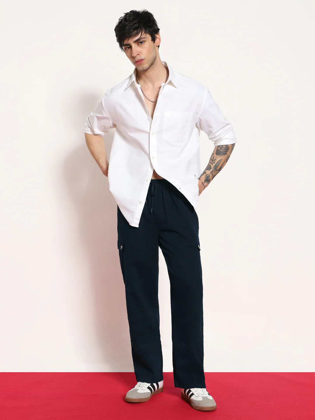 Men's Navy Loose Baggy Fit Cargo Jogger Chino Pant with 6 Pockets Stretchable - Image 4