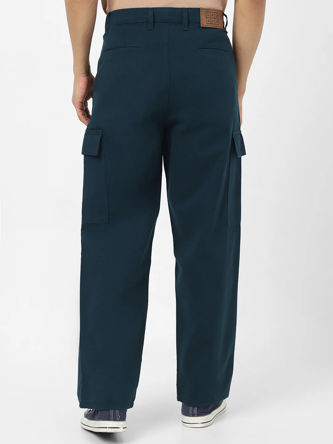Men's Navy Loose Baggy Fit Solid Cargo Chino Pant with 6 Pockets Non-Stretchable - Image 4