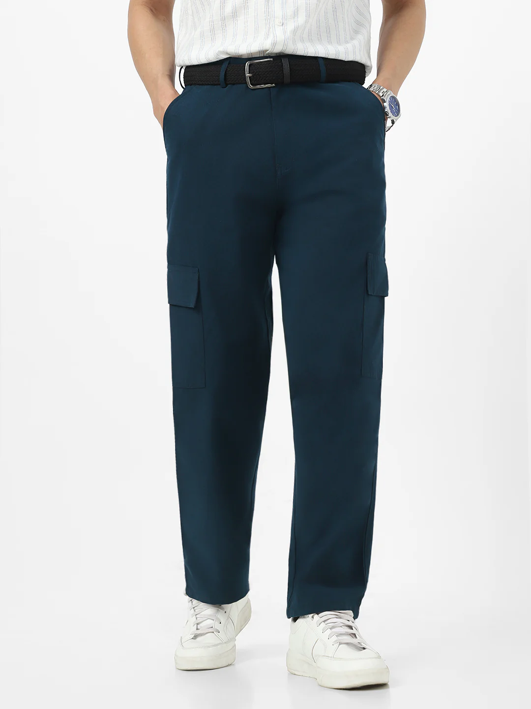Urbano Fashion Men's Navy Loose Baggy Fit Solid Cargo Chino Pant with 6 Pockets Non-Stretchable - Image 2