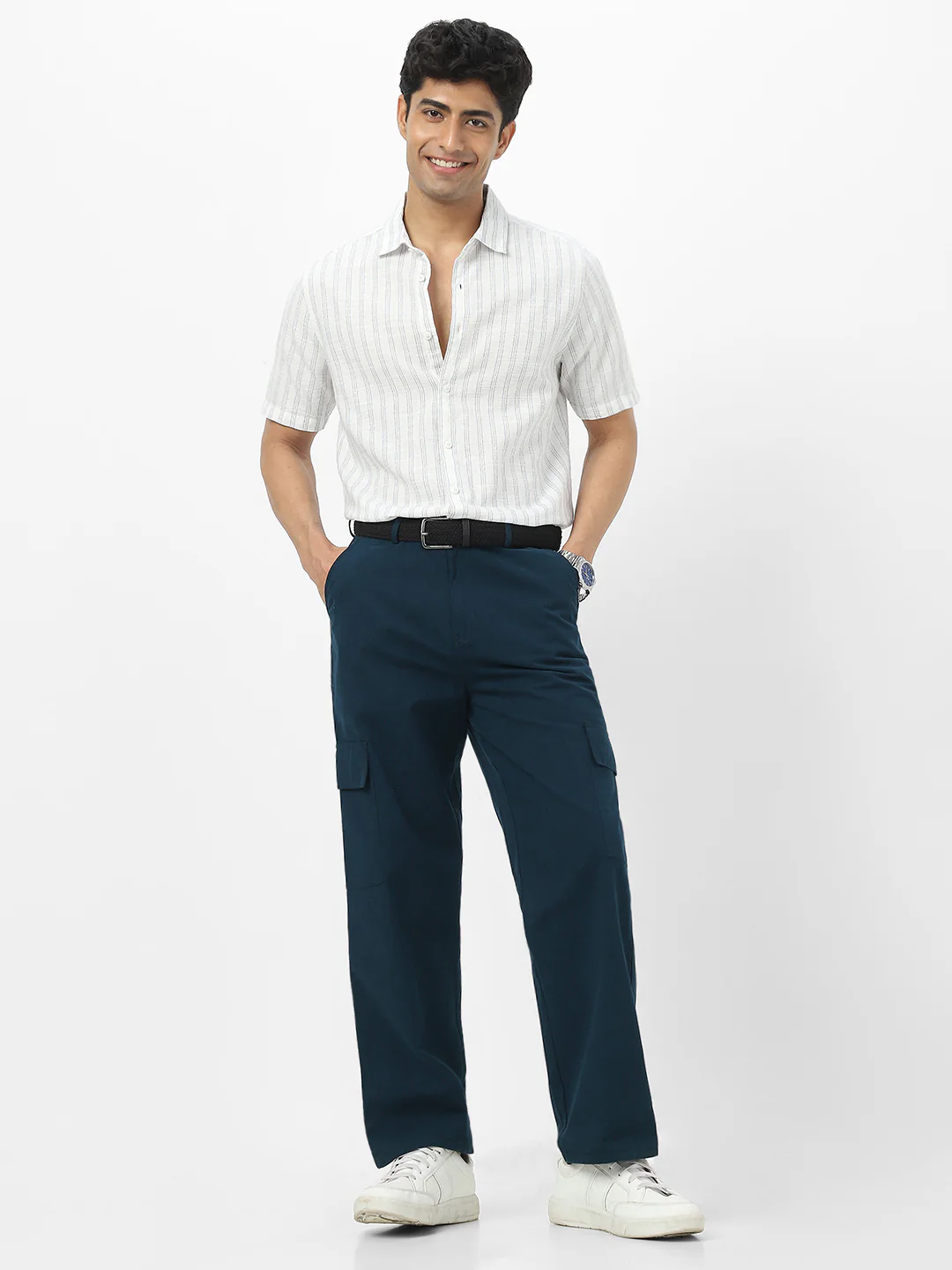 Urbano Fashion Men's Navy Loose Baggy Fit Solid Cargo Chino Pant with 6 Pockets Non-Stretchable - Image 4