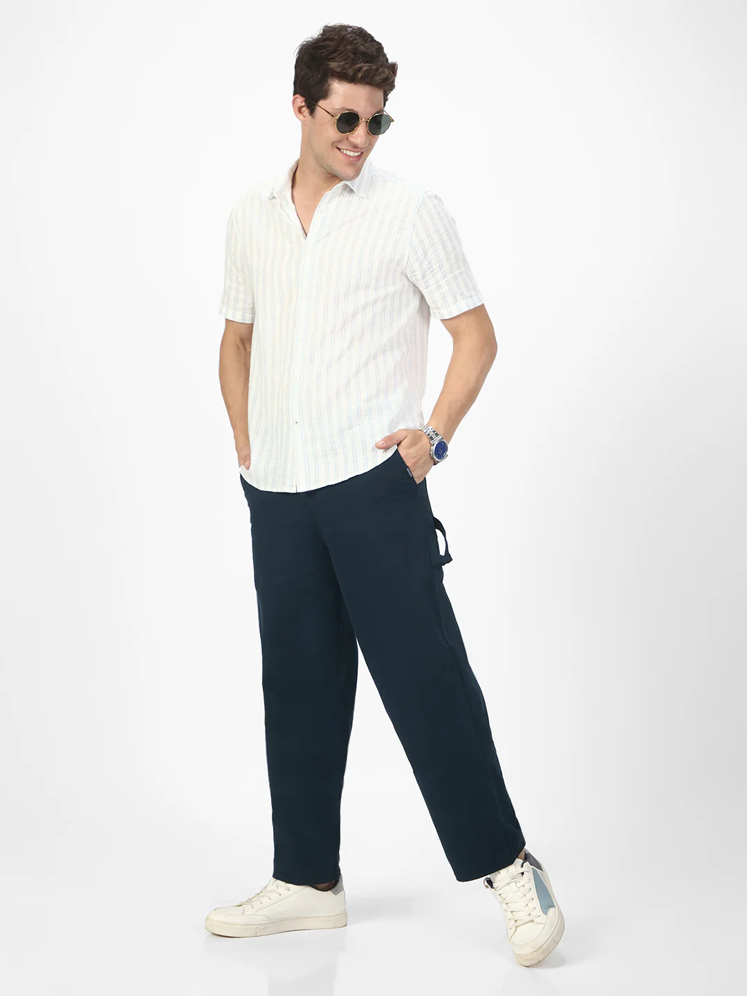 Men's Navy Loose Baggy Fit Solid Carpenter Trouser Pant with 5 Pockets Non-Stretchable - Image 4