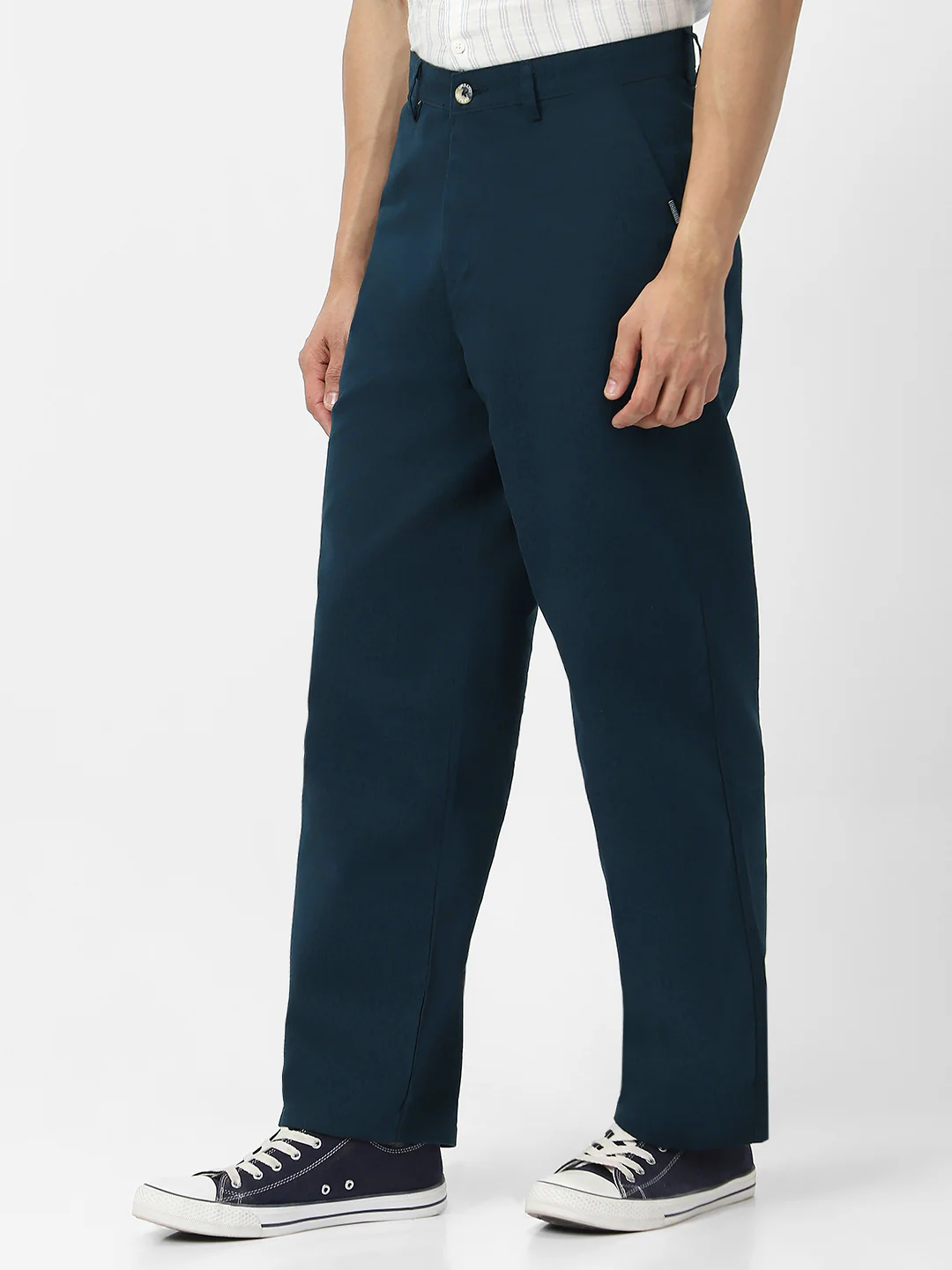 Men's Navy Loose Baggy Fit Solid Chino Trousers Non-Stretchable - Image 3