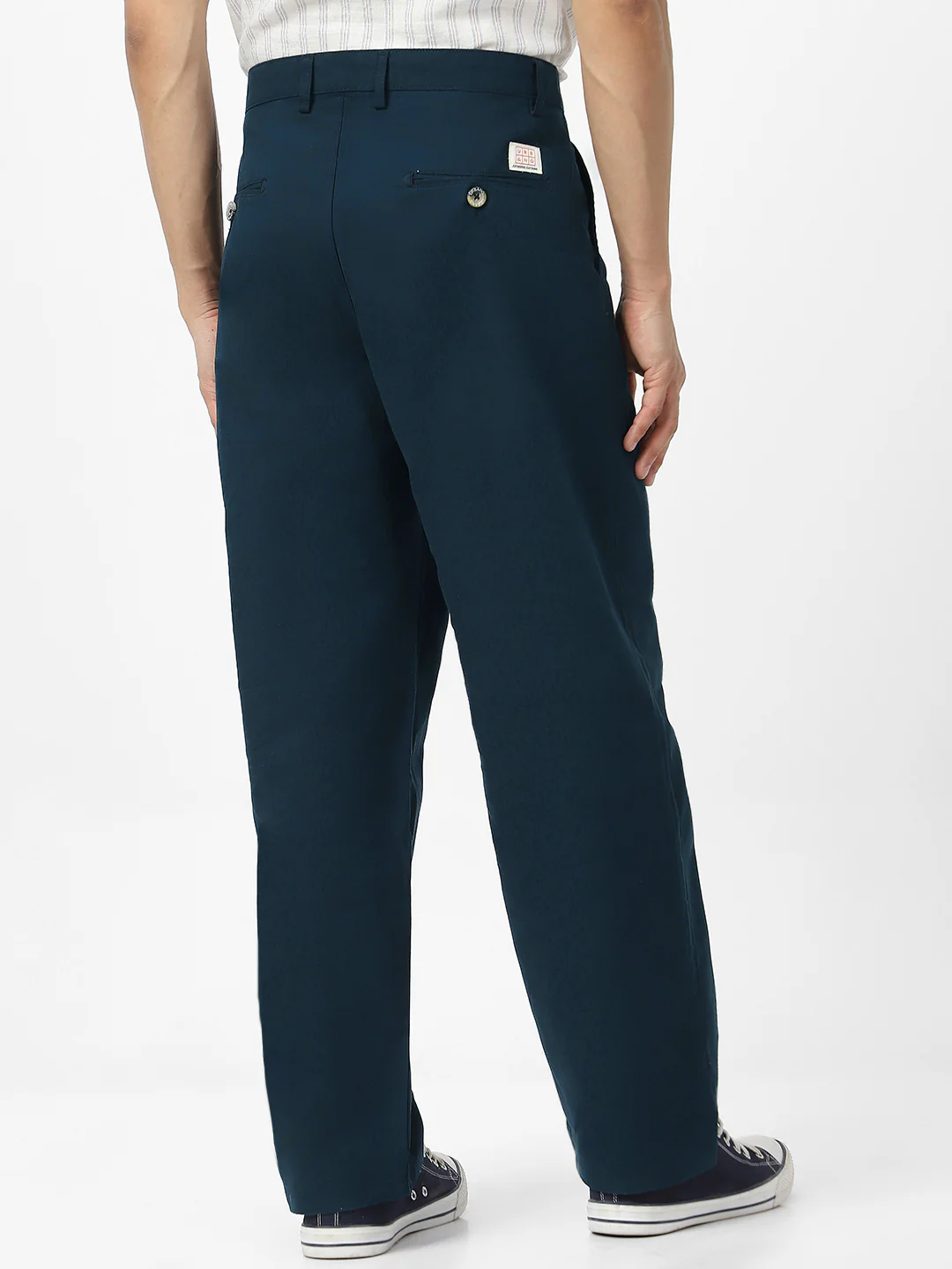 Men's Navy Loose Baggy Fit Solid Chino Trousers Non-Stretchable - Image 4