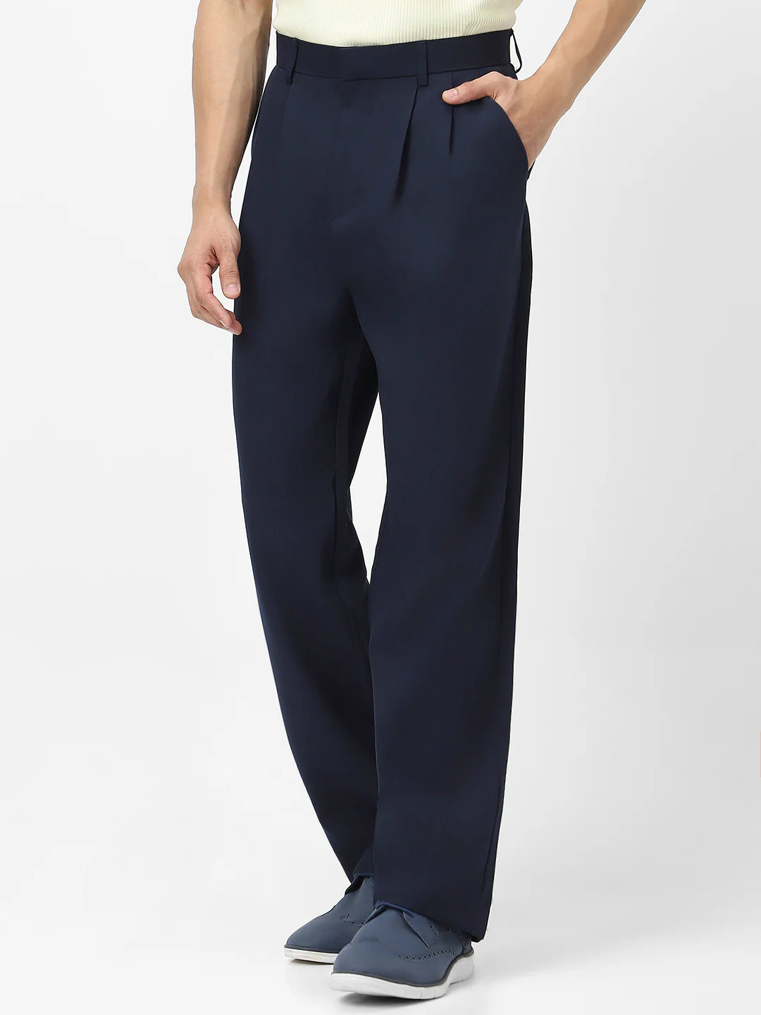 Men's Navy Loose Baggy Fit Solid Korean Pants Stretchable - Image 2