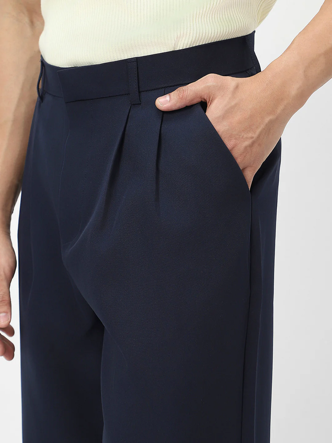 Men's Navy Loose Baggy Fit Solid Korean Pants Stretchable - Image 5