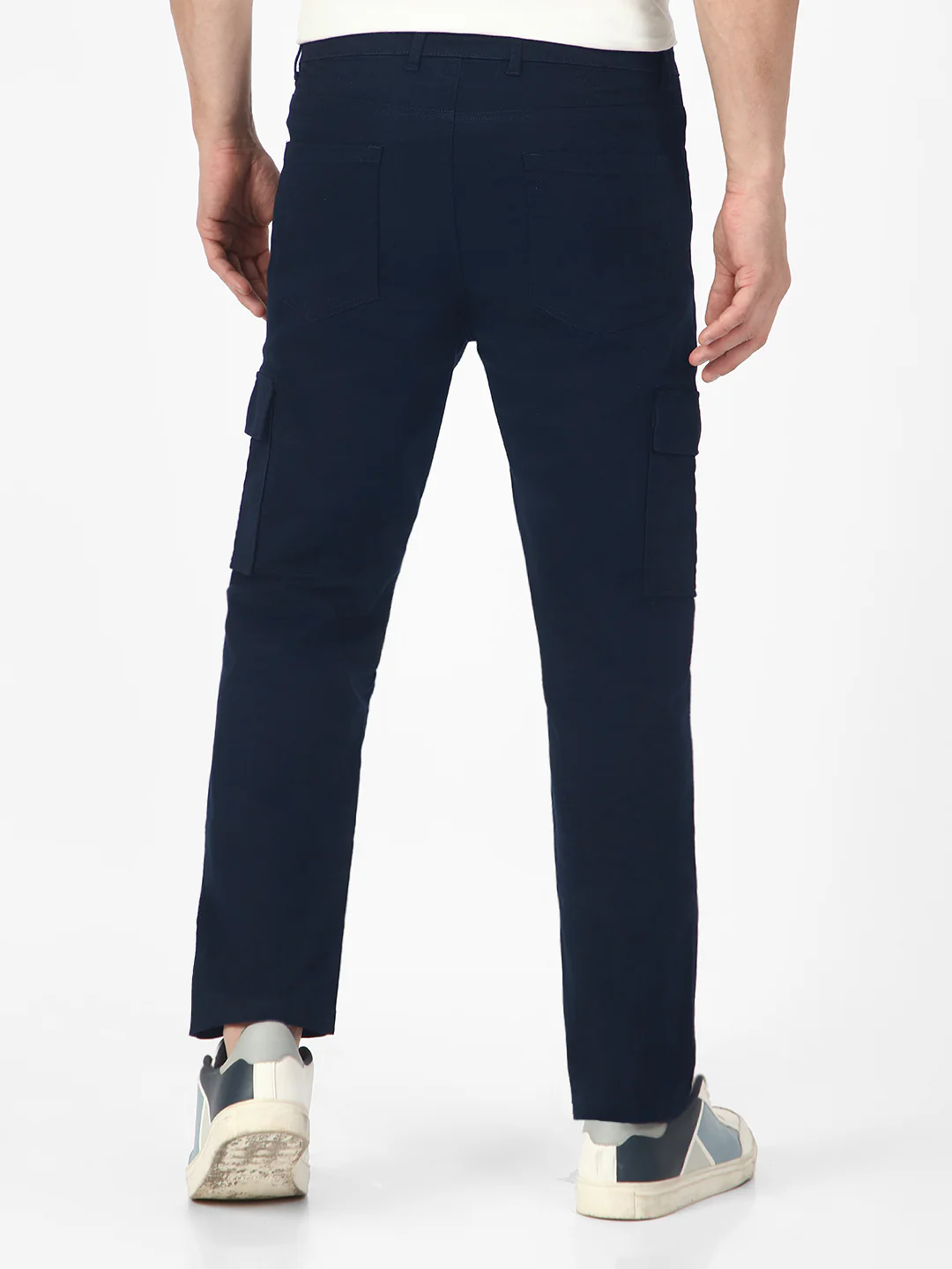 Men's Navy Regular Fit Solid Cargo Chino Pant with 6 Pockets Stretchable - Image 3