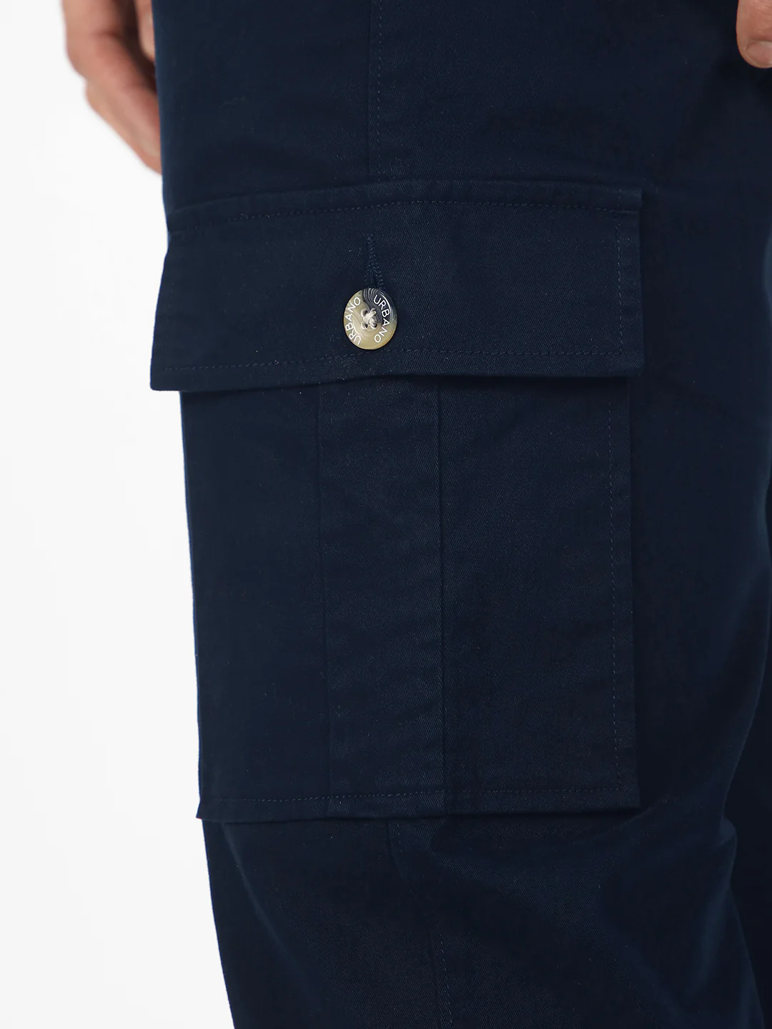 Men's Navy Regular Fit Solid Cargo Chino Pant with 6 Pockets Stretchable - Image 5