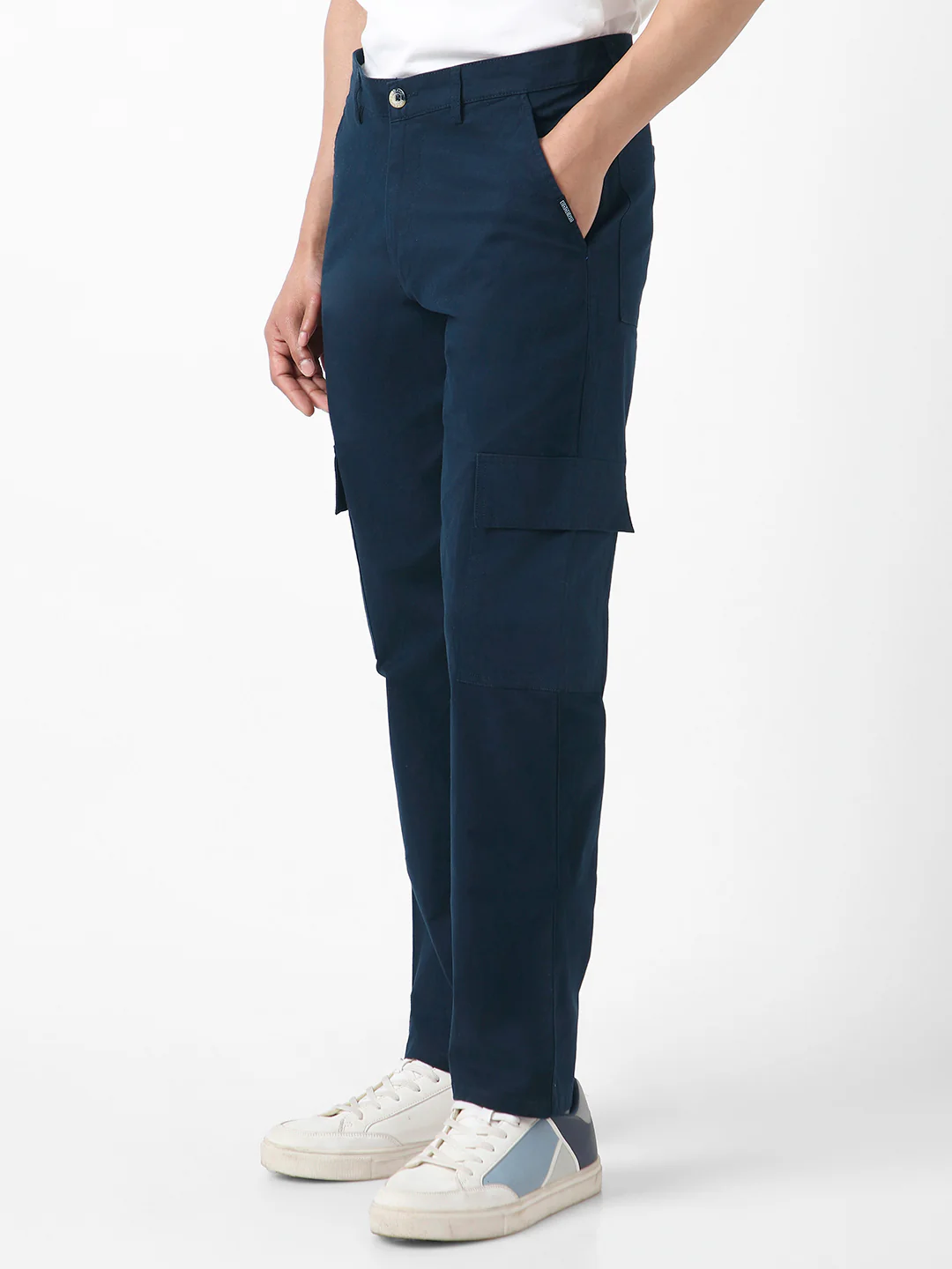 Urbano Fashion Men's Navy Regular Fit Solid Cargo Chino Pant with 6 Pockets Stretchable - Image 2