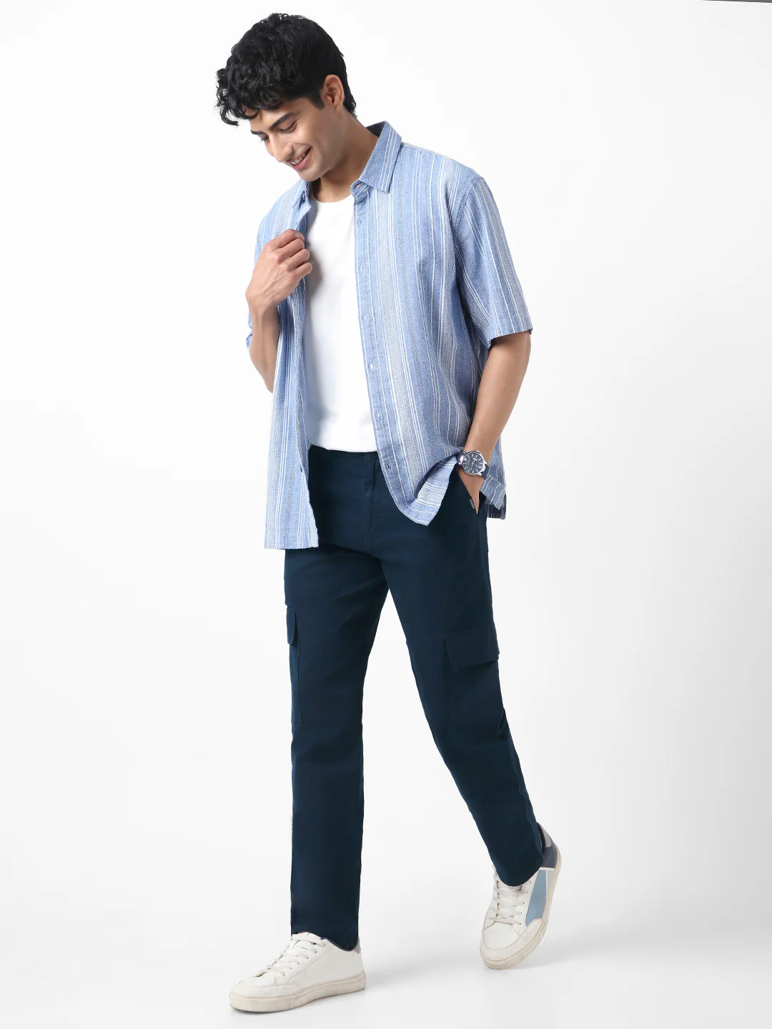 Urbano Fashion Men's Navy Regular Fit Solid Cargo Chino Pant with 6 Pockets Stretchable - Image 4