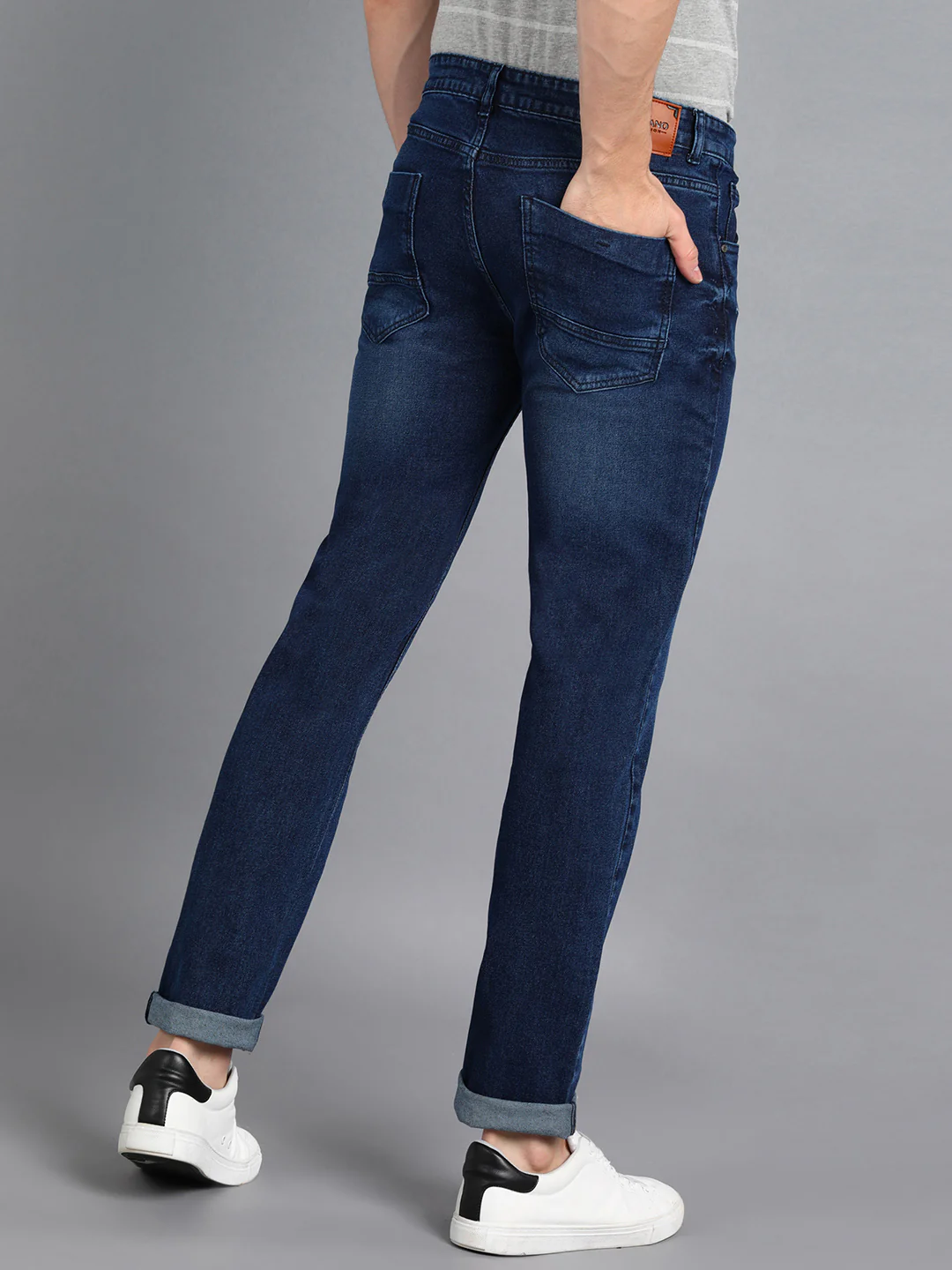 Men's Navy Regular Fit Washed Jeans Stretchable - Image 3