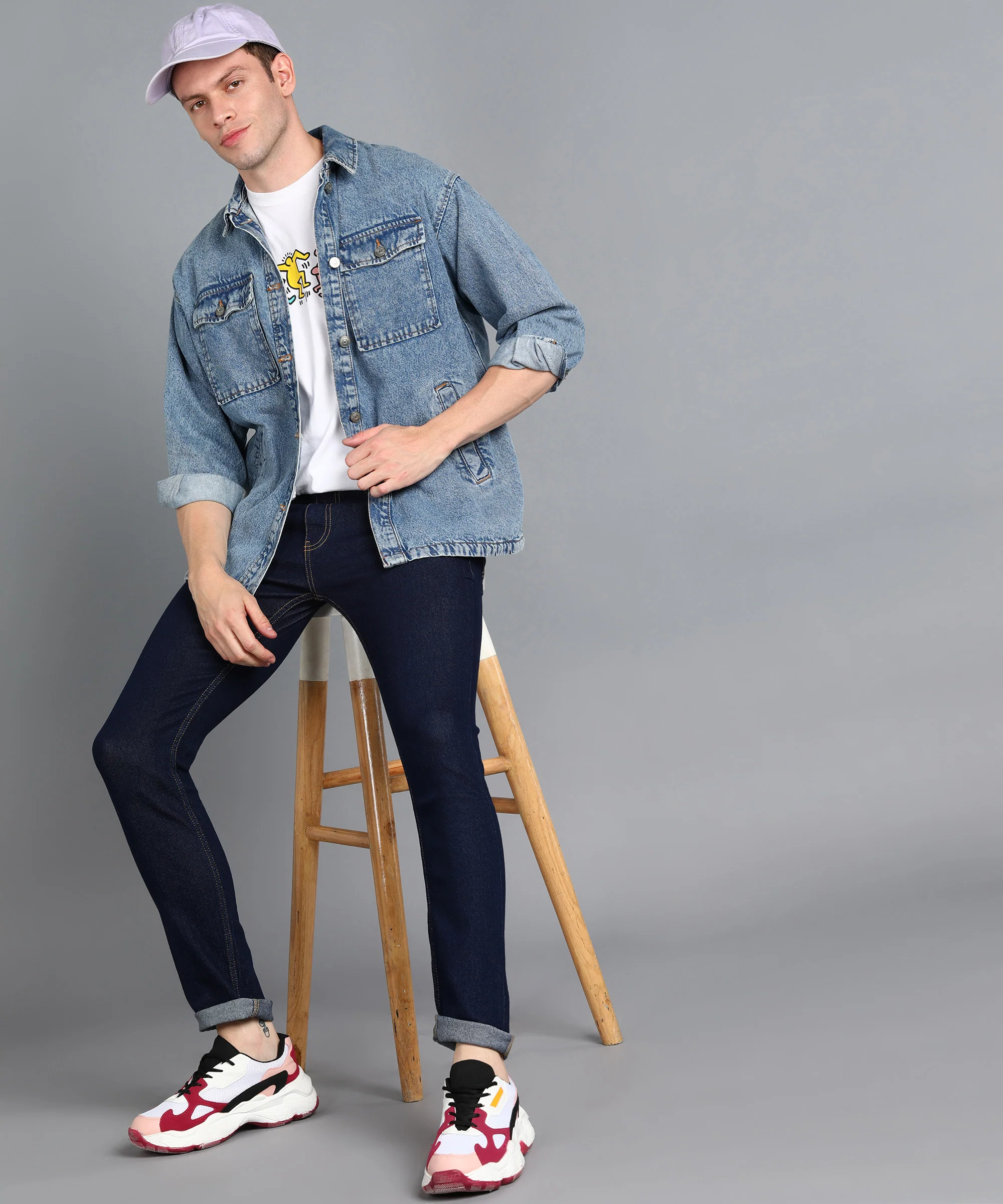 Men's Navy Regular Fit Washed Jeans Stretchable - Image 4