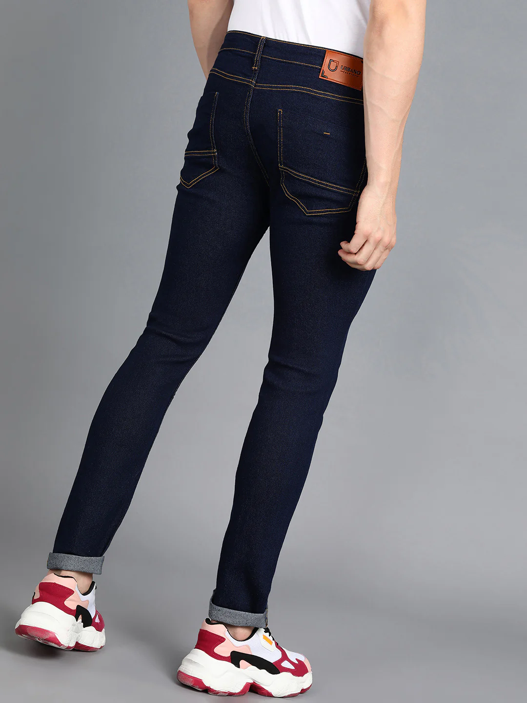 Men's Navy Regular Fit Washed Jeans Stretchable - Image 5