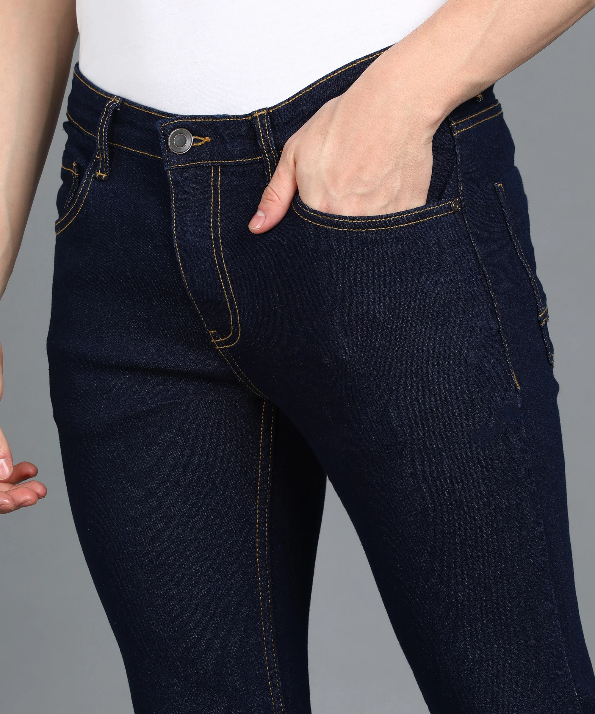 Men's Navy Regular Fit Washed Jeans Stretchable - Image 6