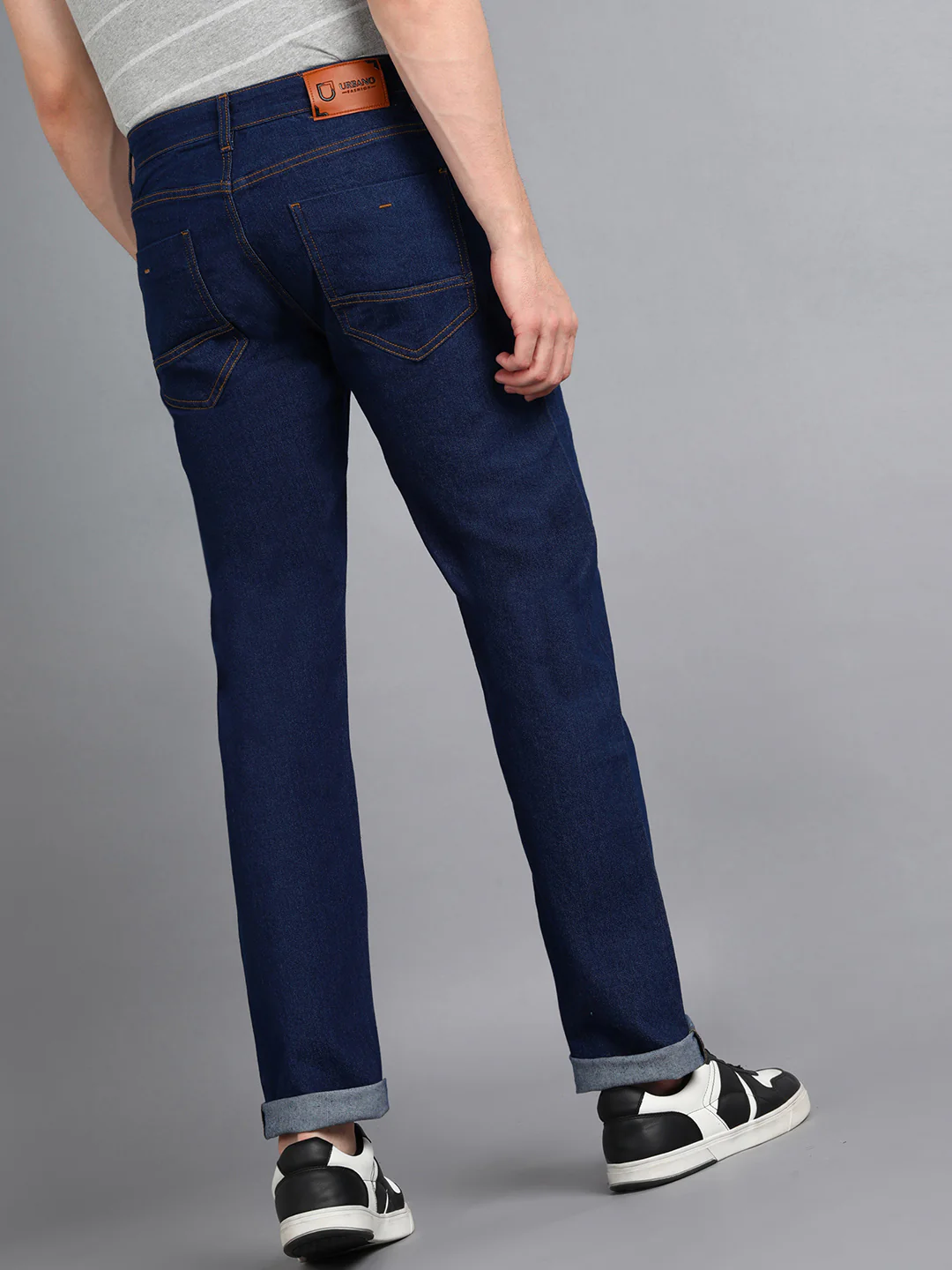 Men's Navy Regular Fit Washed Jeans Stretchable - Image 3