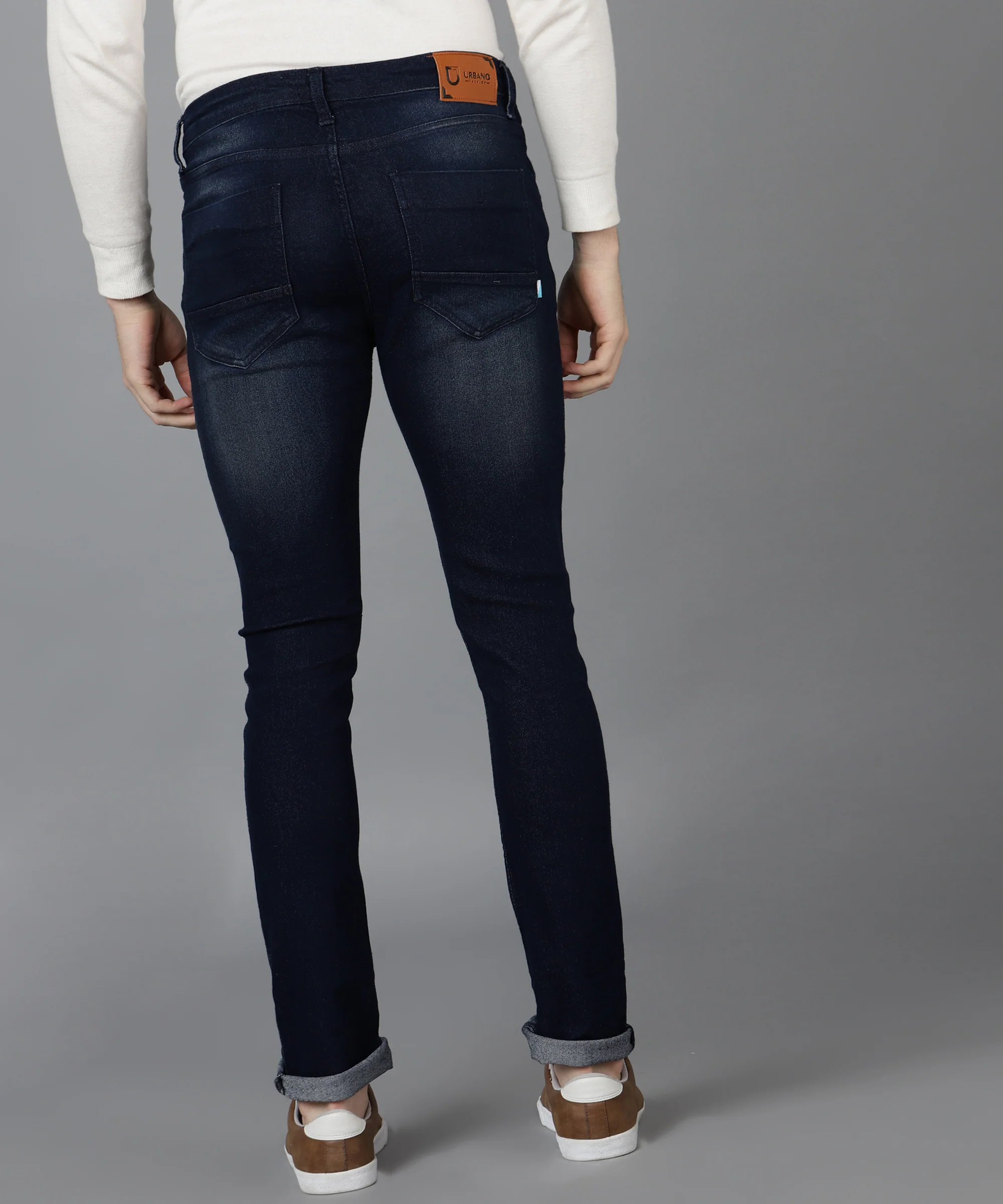 Men's Navy Skinny Fit Mild Distressed/Torn Jeans Stretchable - Image 3