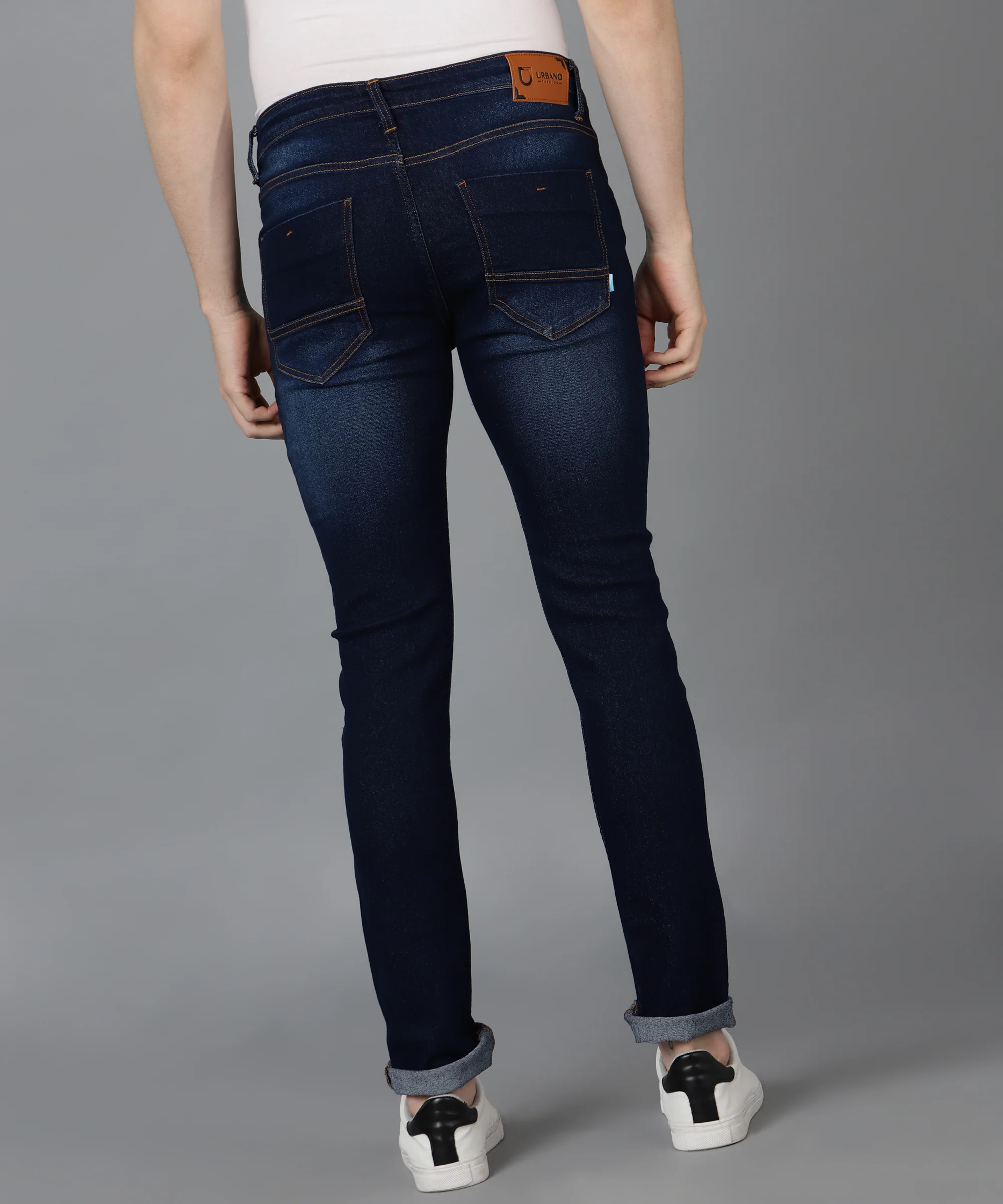 Men's Navy Skinny Fit Washed Jeans Stretchable - Image 4