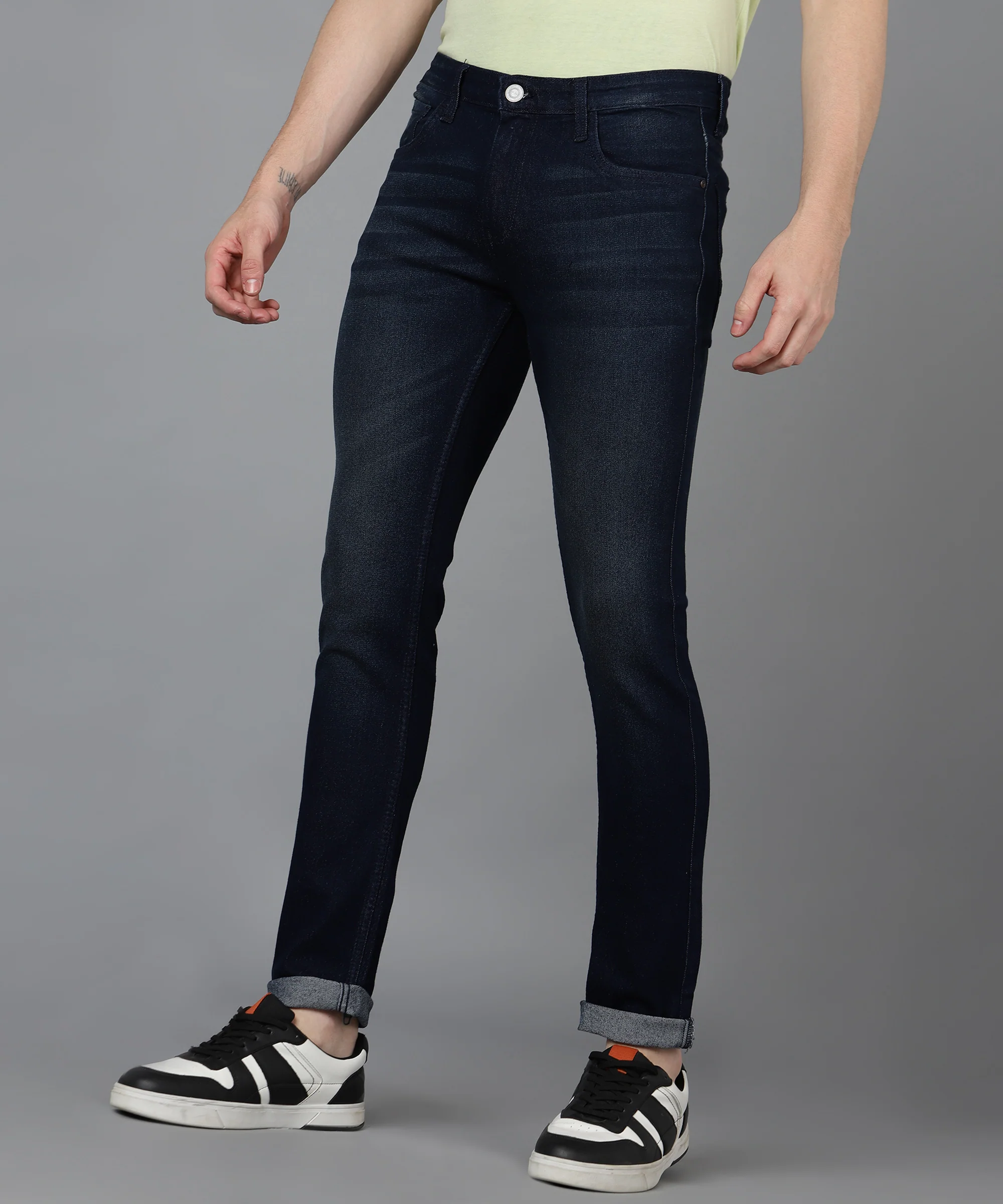 Men's Navy Skinny Fit Washed Jeans Stretchable - Image 2